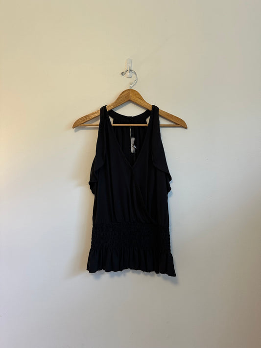 Red Haute NWT Sleeveless Smocked Wrap Blouse in Black | Size Small