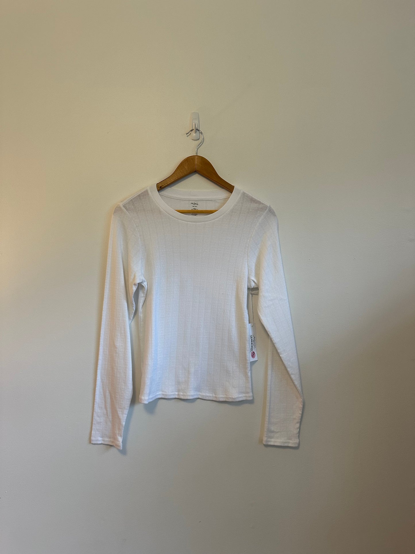 NWT Perfectwhitetee Leah Pointelle Long Sleeve T-Shirt in White | Size Large