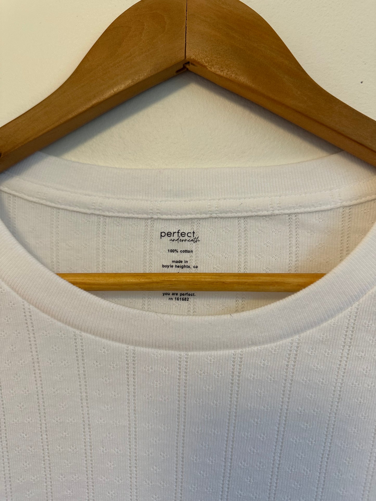 NWT Perfectwhitetee Leah Pointelle Long Sleeve T-Shirt in White | Size Large