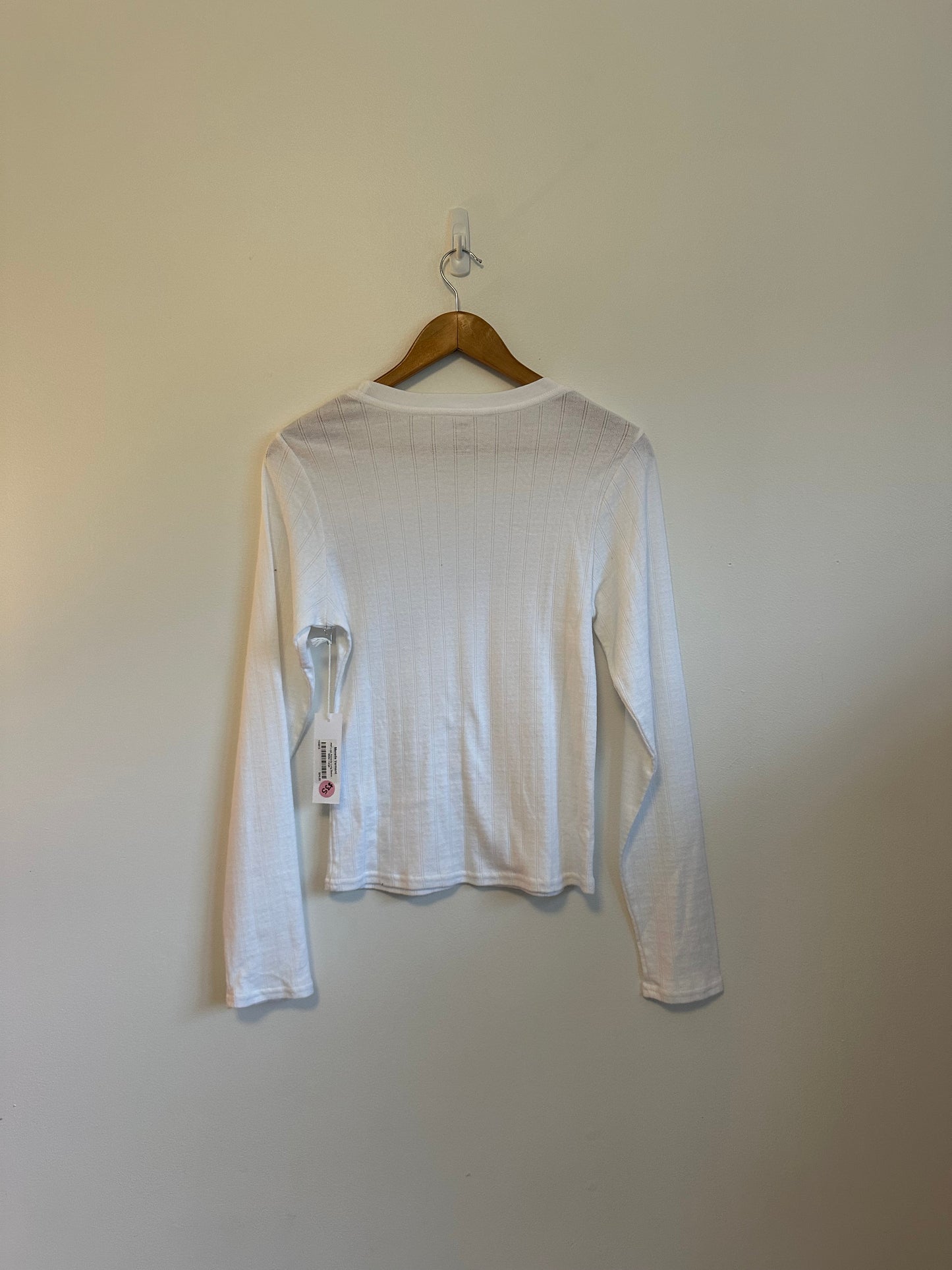 NWT Perfectwhitetee Leah Pointelle Long Sleeve T-Shirt in White | Size Large