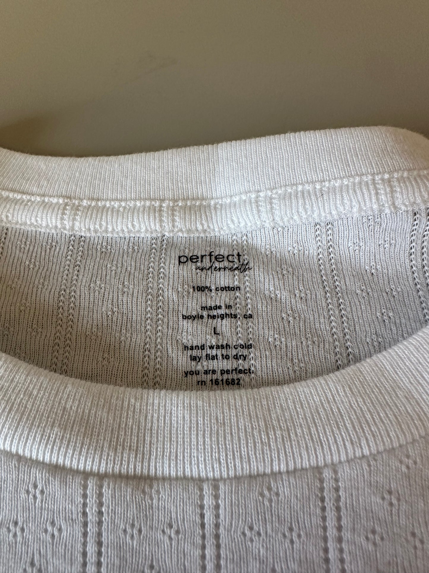 NWT Perfectwhitetee Leah Pointelle Long Sleeve T-Shirt in White | Size Large