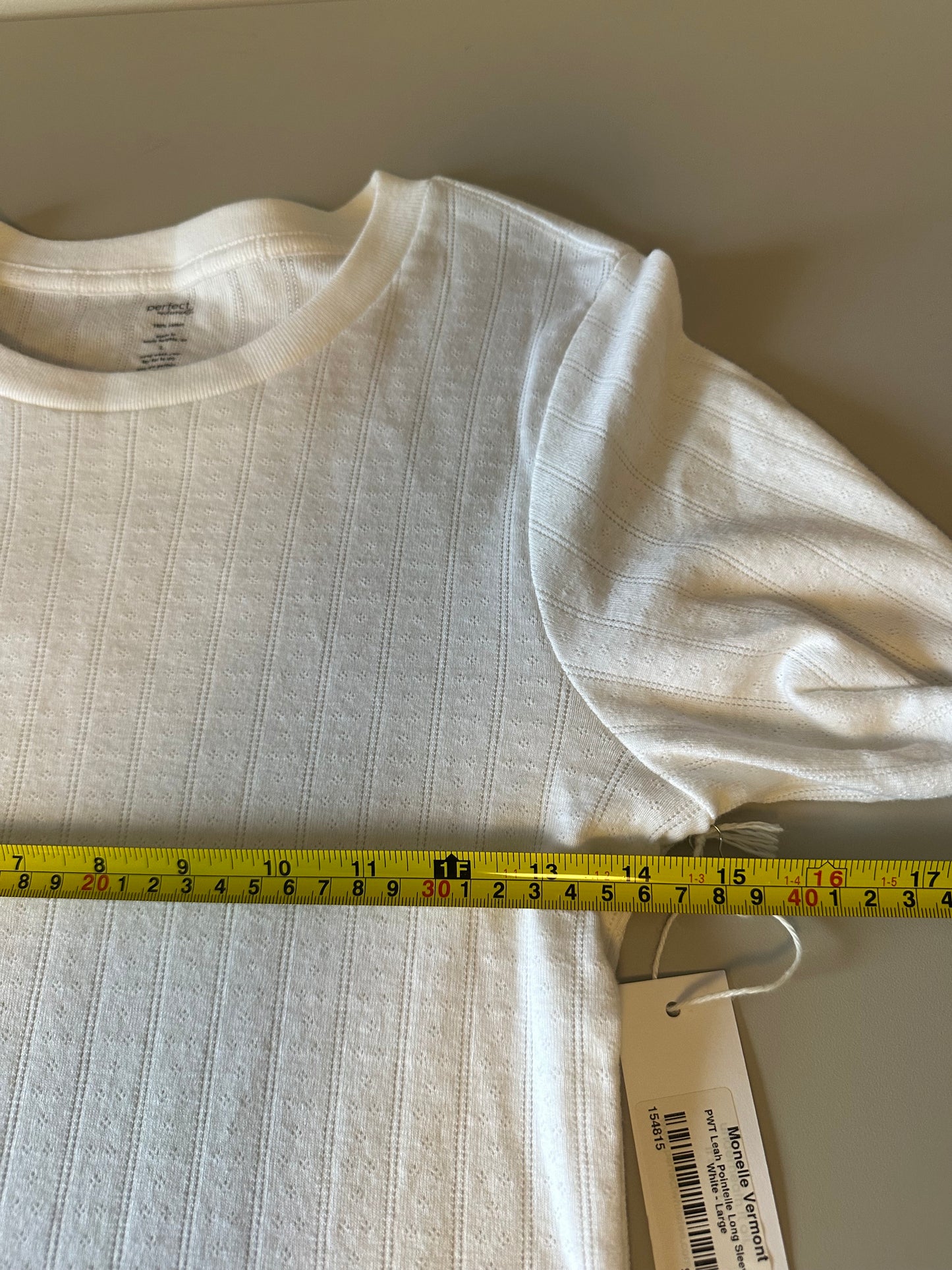 NWT Perfectwhitetee Leah Pointelle Long Sleeve T-Shirt in White | Size Large
