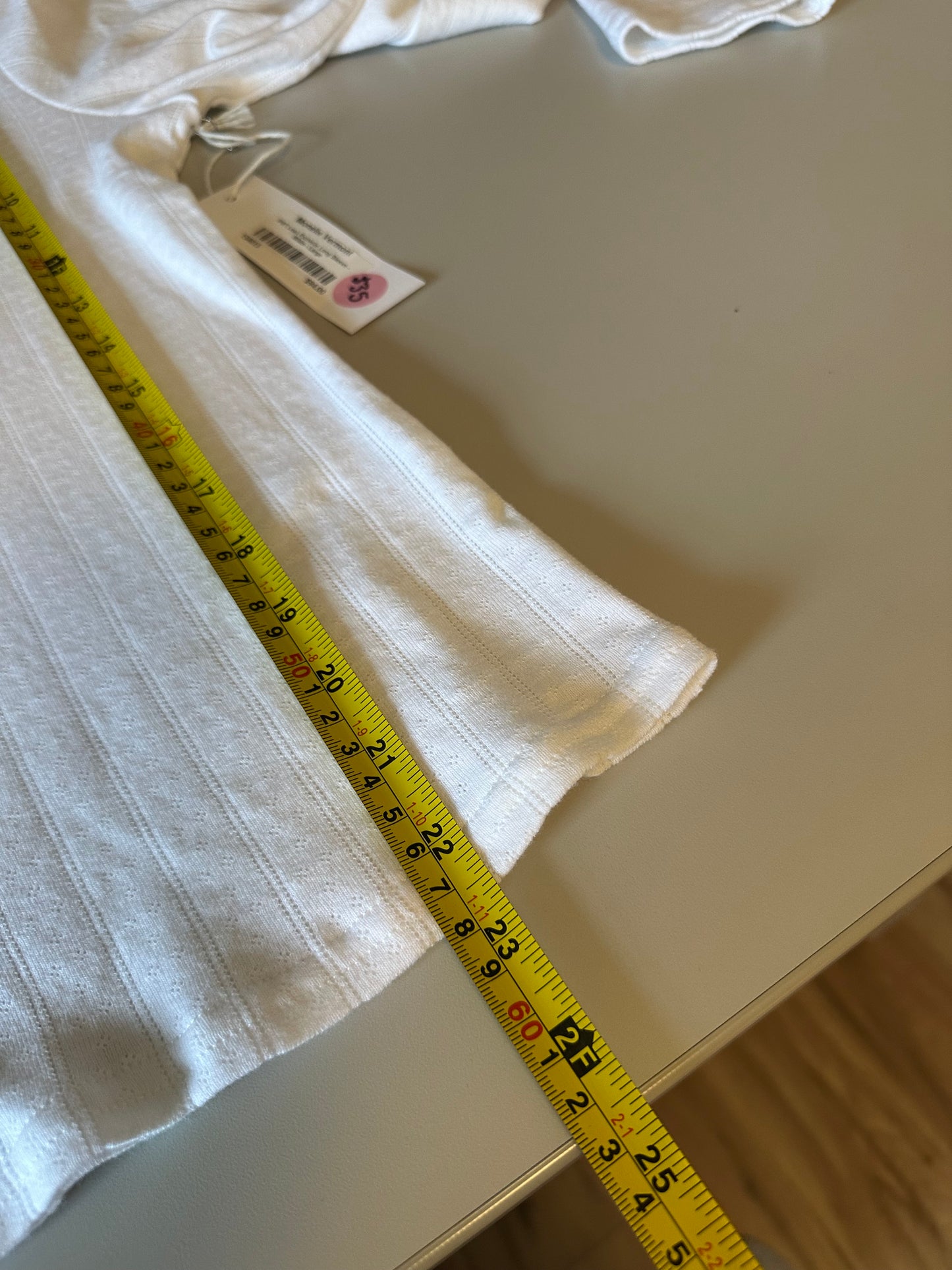 NWT Perfectwhitetee Leah Pointelle Long Sleeve T-Shirt in White | Size Large