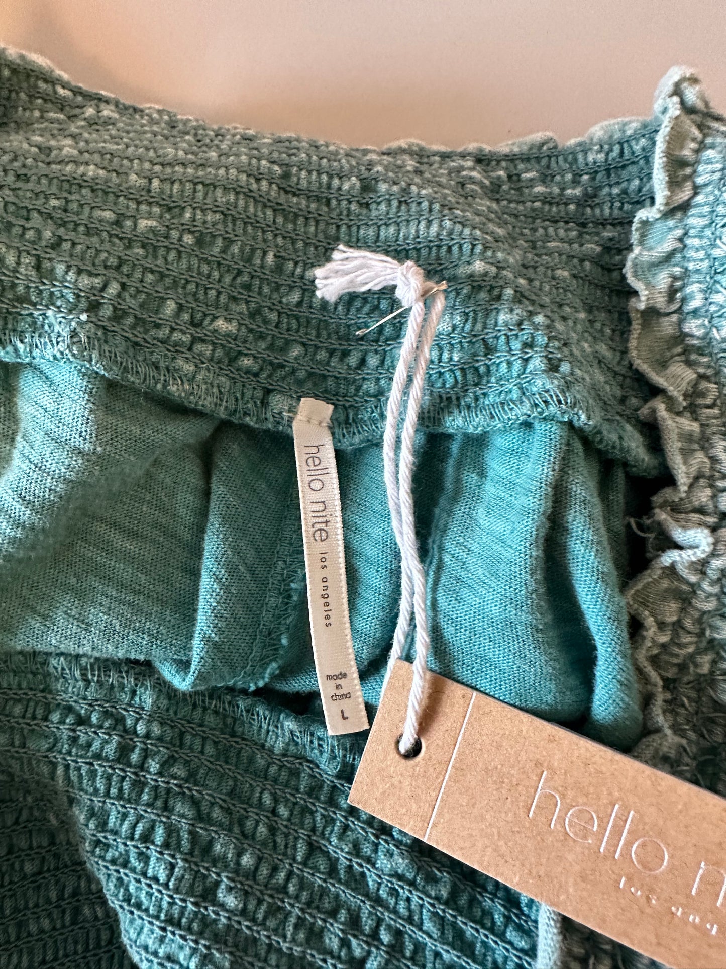 NWT Hello Nite Sea Moss Green Cotton Summer Pants | Size Large