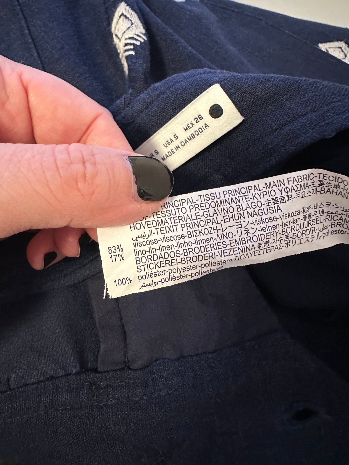 Zara Navy Blue Embroidered Wide Leg Pants | Size Small