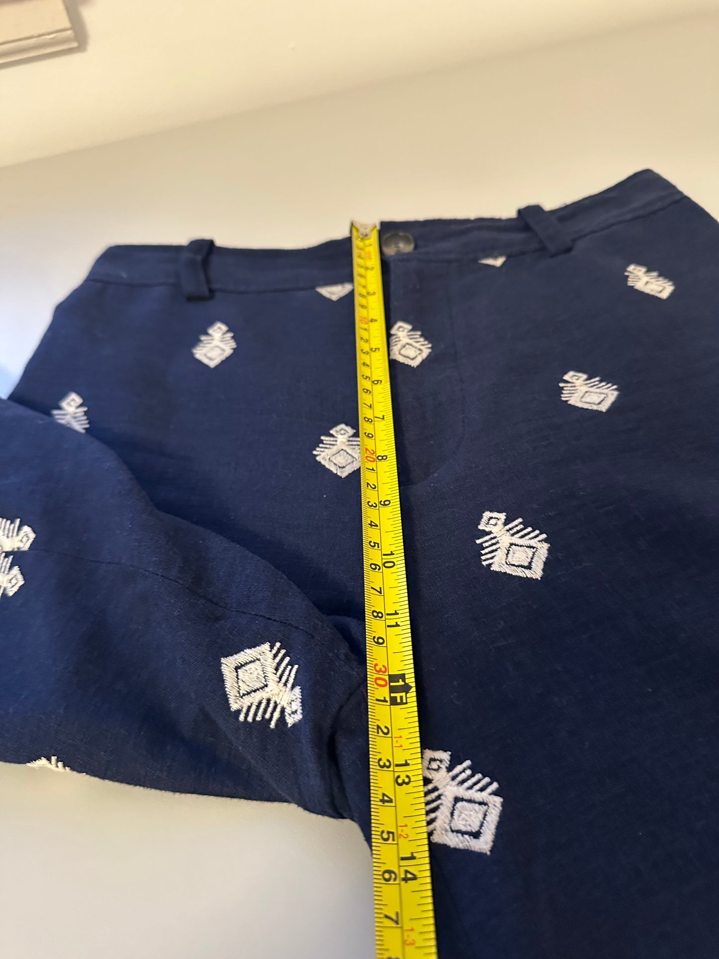 Zara Navy Blue Embroidered Wide Leg Pants | Size Small