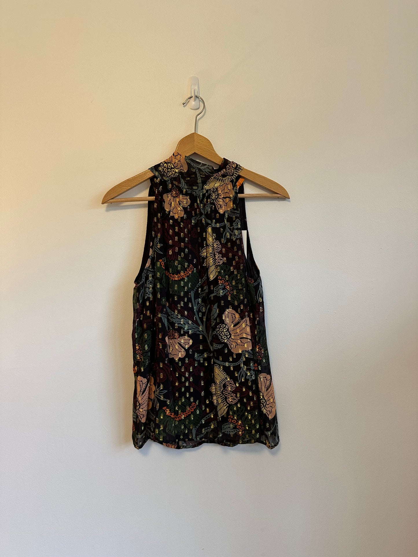 NWT Oliphant Sleeveless Tie Neck Top in Turin Wine | Size XS