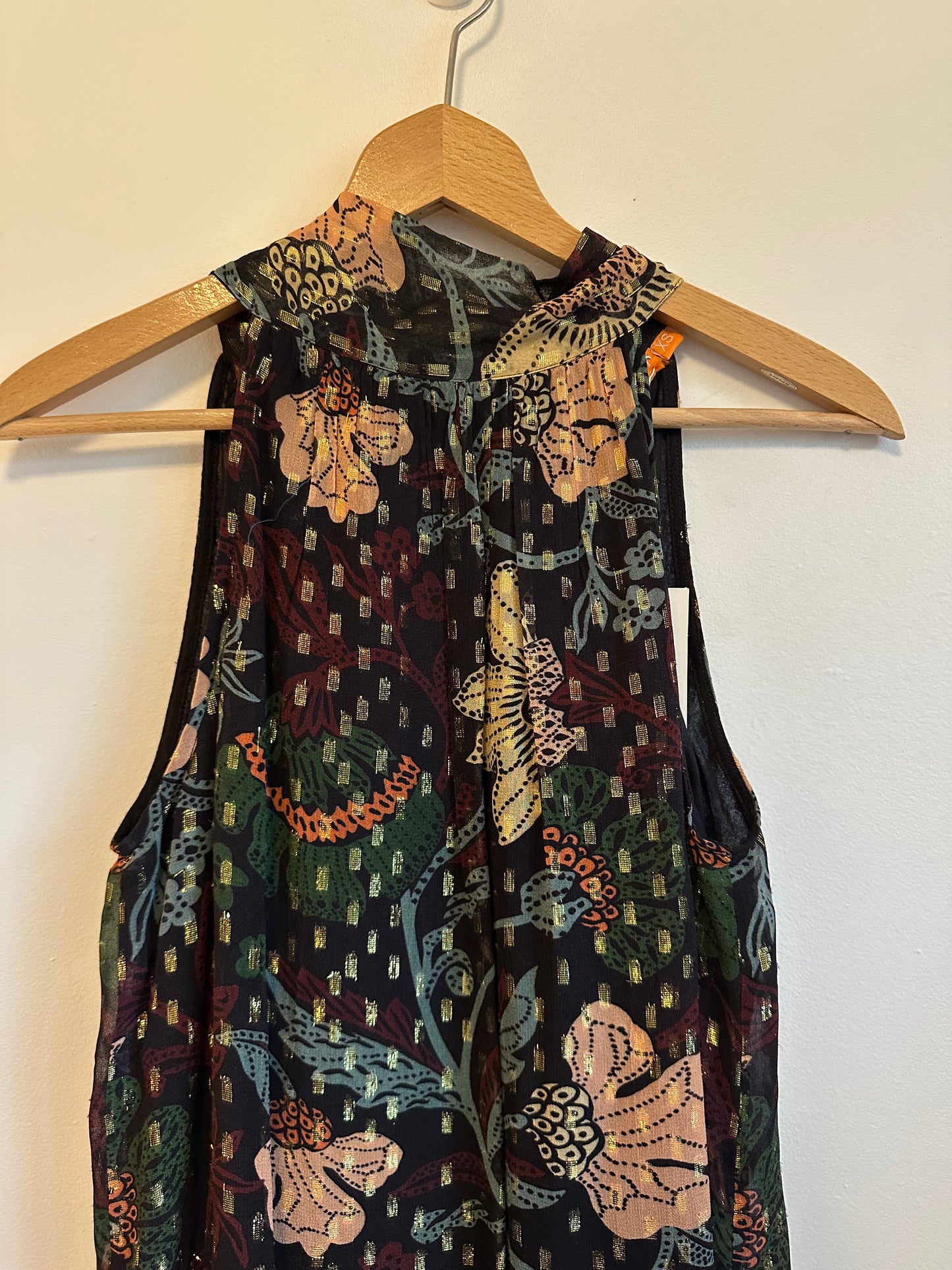 NWT Oliphant Sleeveless Tie Neck Top in Turin Wine | Size XS