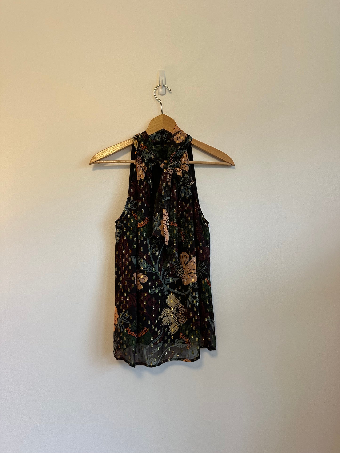 NWT Oliphant Sleeveless Tie Neck Top in Turin Wine | Size XS