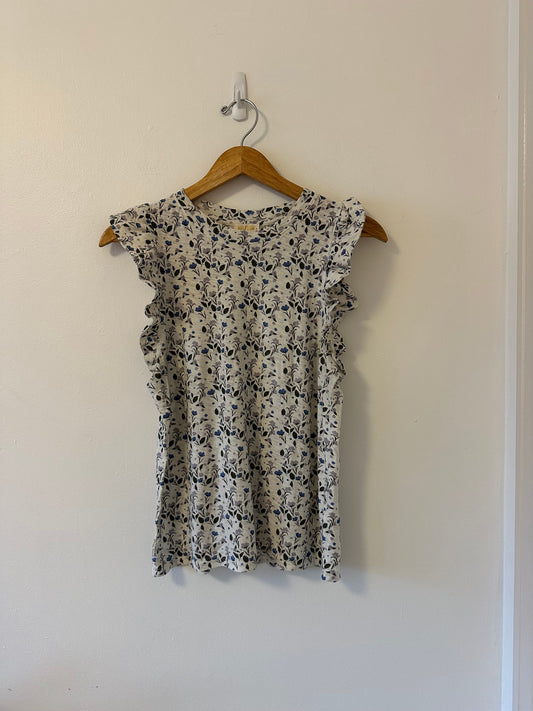 Nation LTD Paulette Floral Cotton Ruffle Tank Top in Blue and White | Medium