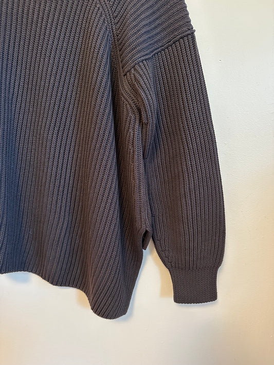 Soeur Arco Chunky Knit Asymmetrical Cotton Sweater in Charcoal | Size 1 (Small)