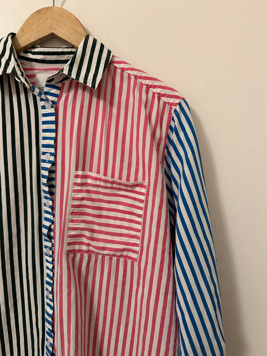 Addison Bay Cotton Poplin Colorblocked Striped Button Down | Size Medium