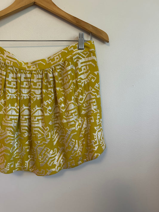 Anthropologie Gold Printed Mini Skirt | Size XS