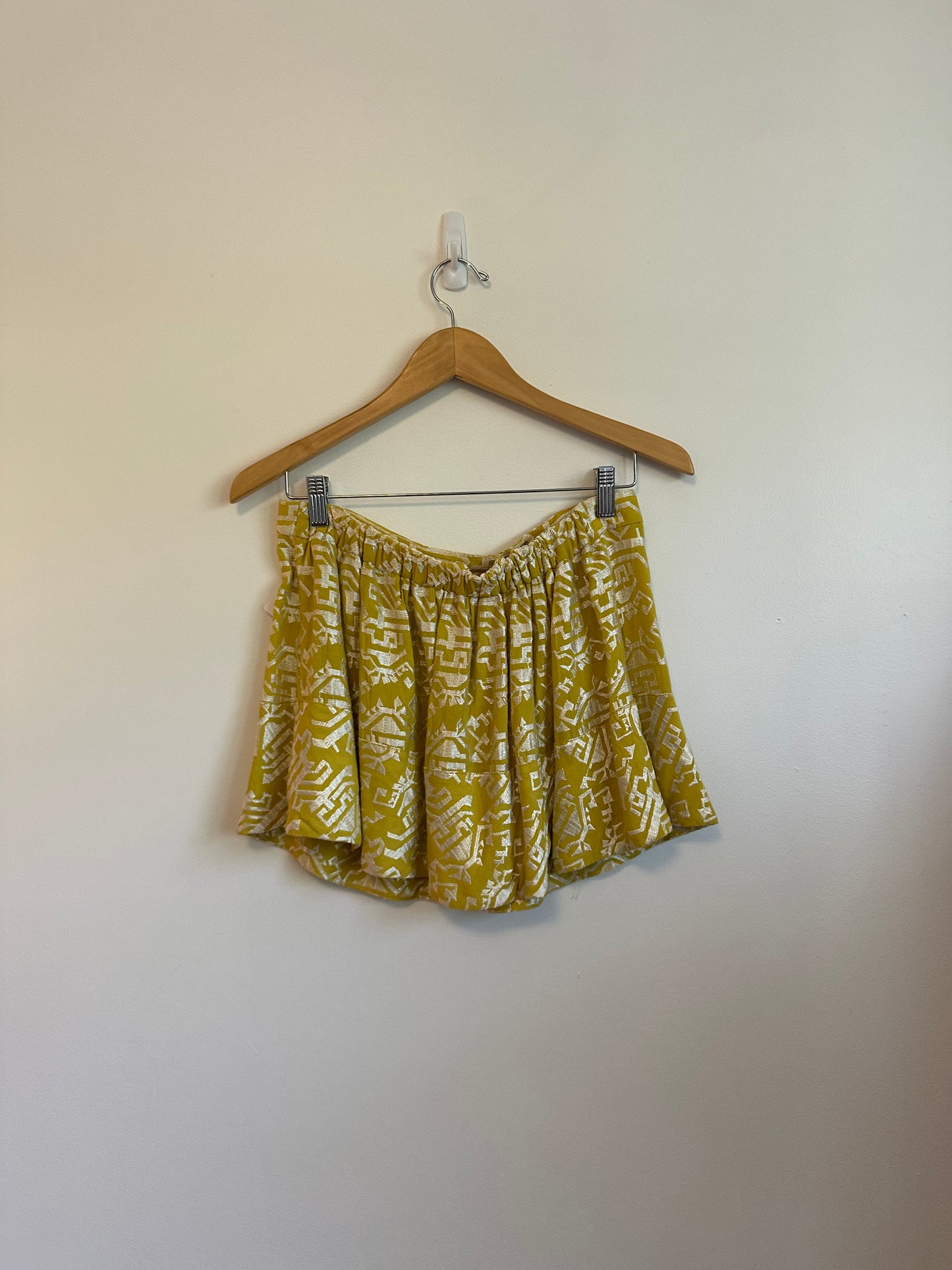 Anthropologie Gold Printed Mini Skirt | Size XS