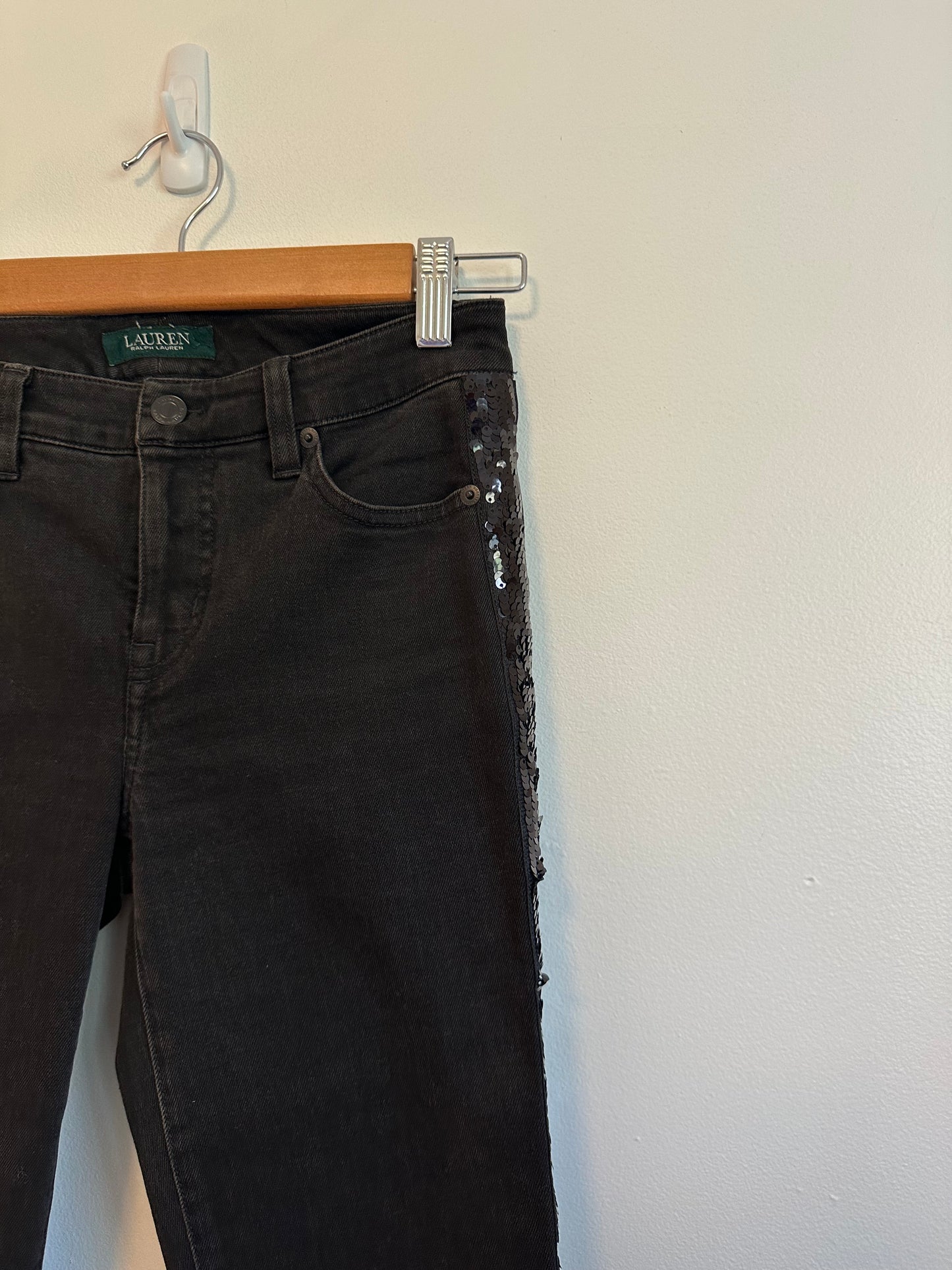 Lauren Ralph Lauren Black Jeans with Sequin Side Panels | Size 0