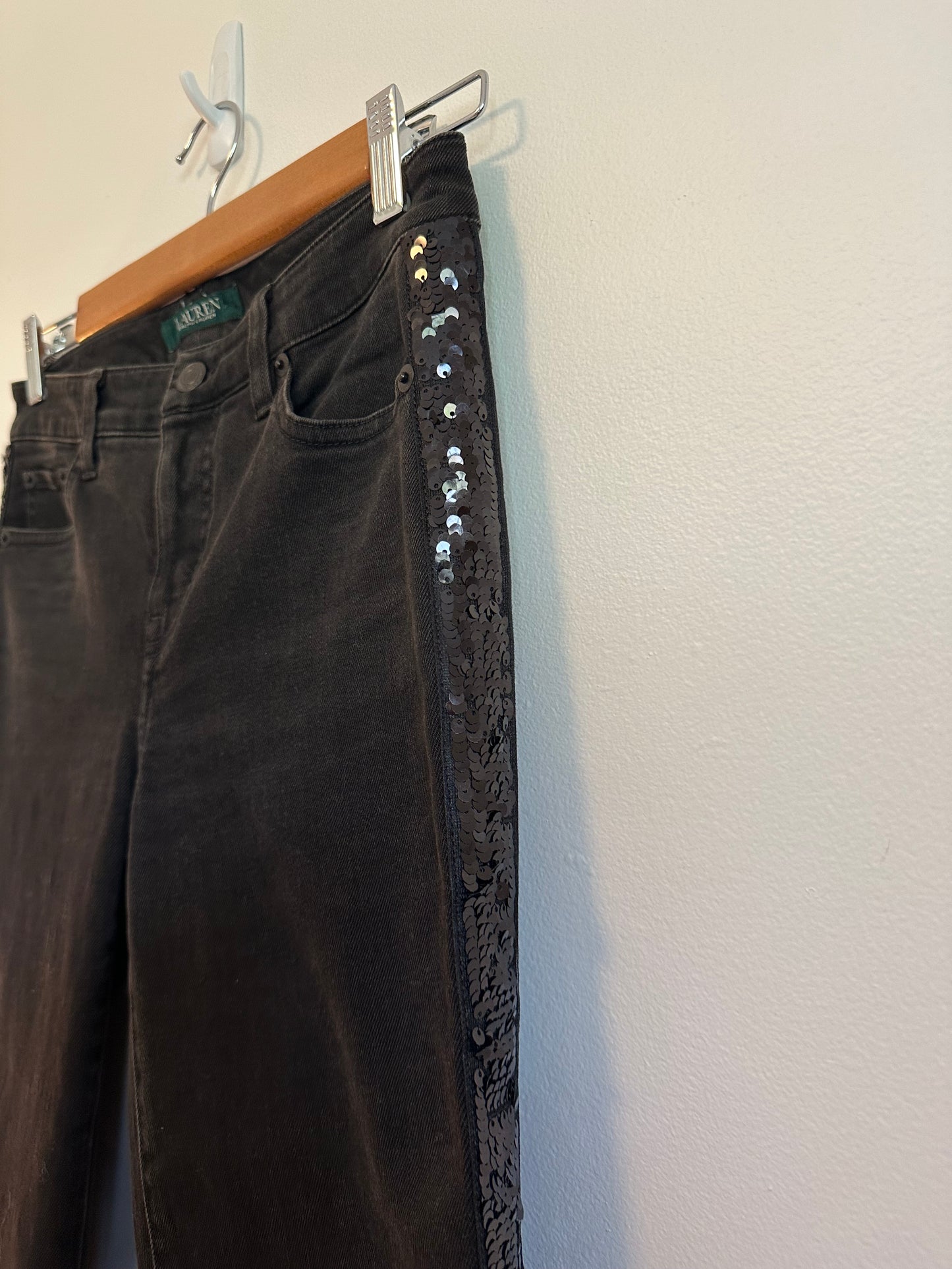 Lauren Ralph Lauren Black Jeans with Sequin Side Panels | Size 0