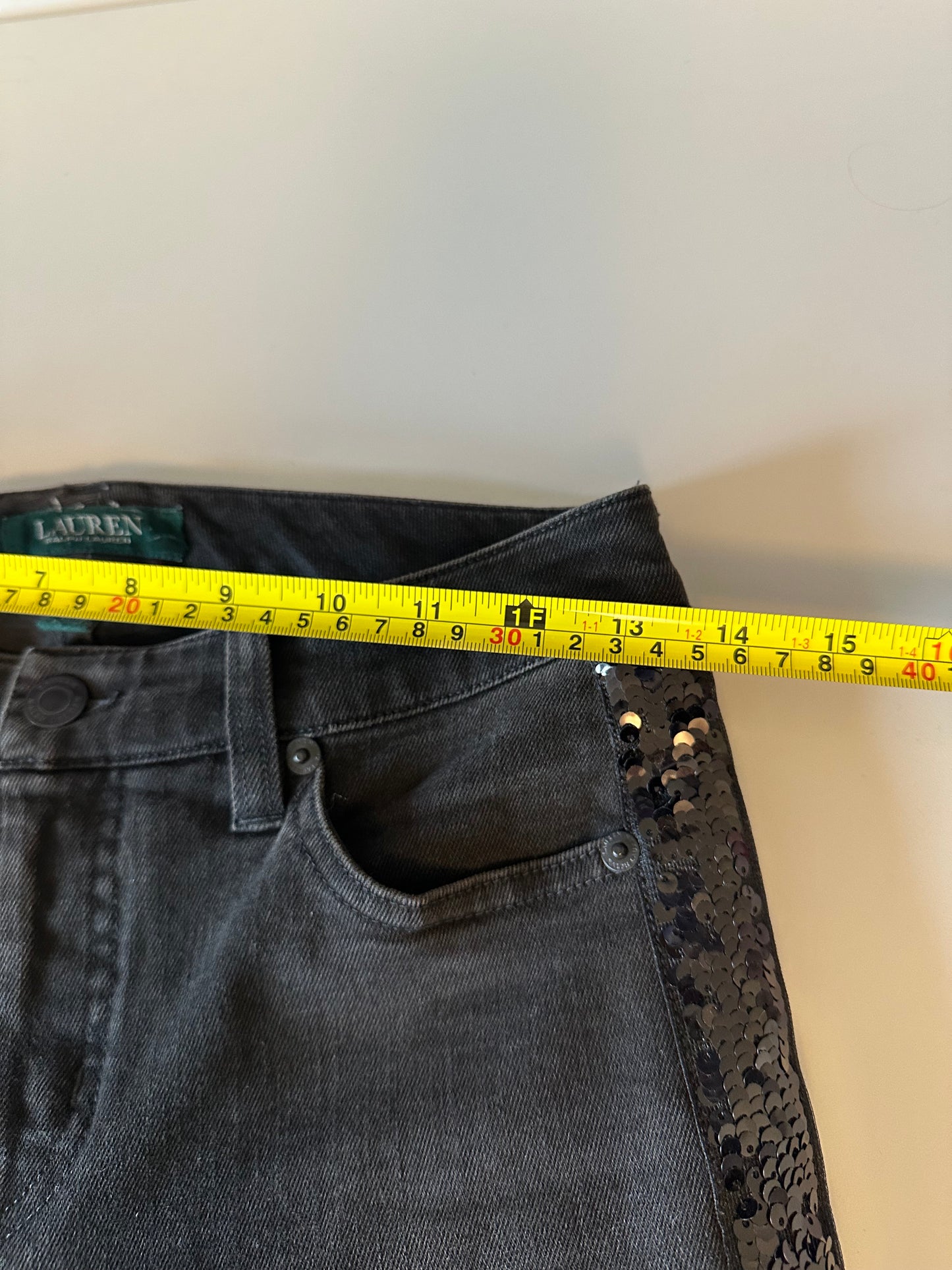 Lauren Ralph Lauren Black Jeans with Sequin Side Panels | Size 0