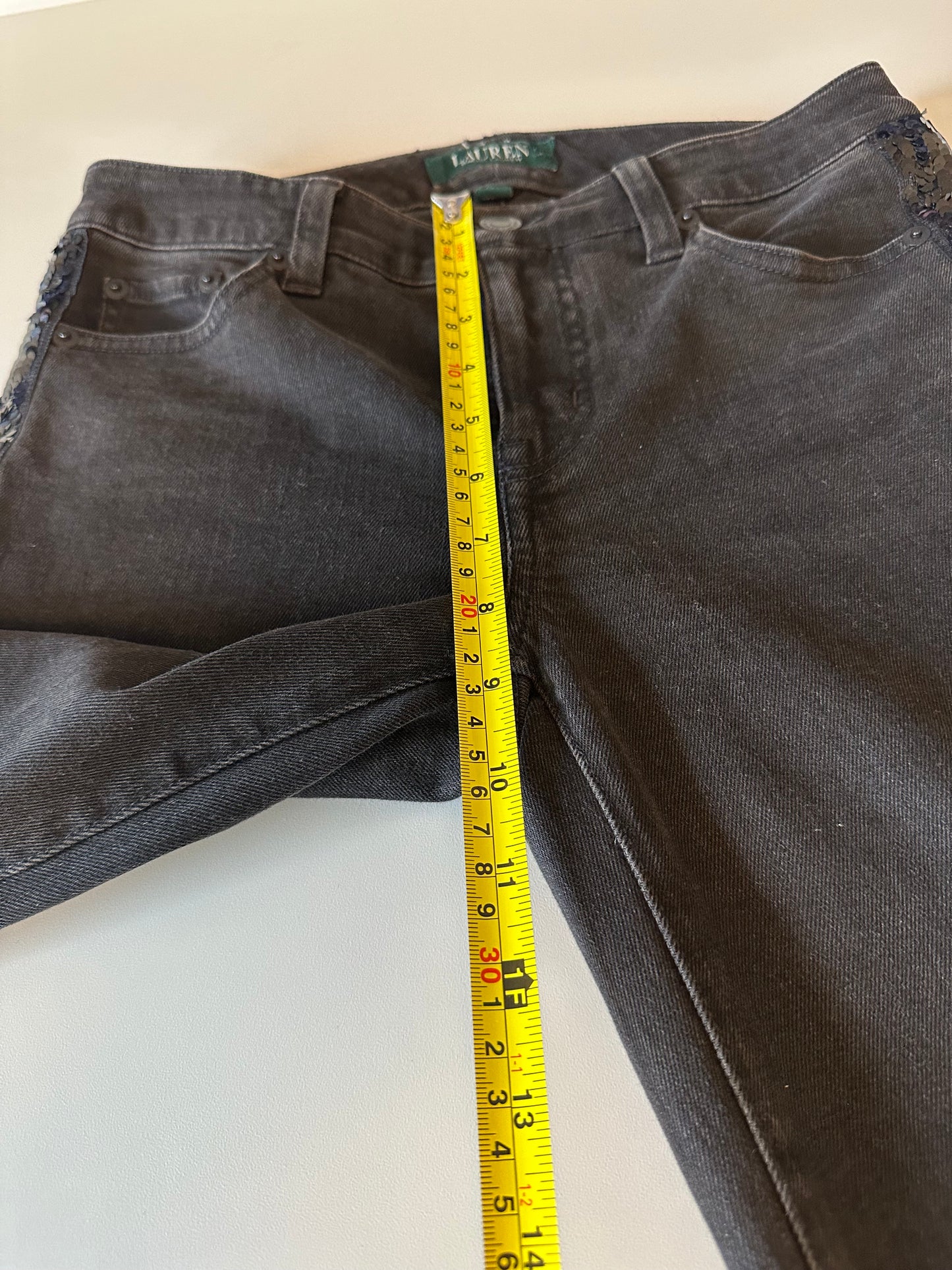 Lauren Ralph Lauren Black Jeans with Sequin Side Panels | Size 0