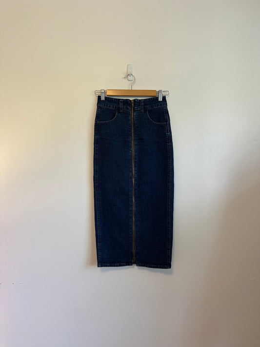 Madewell Full Zip Denim Midi Skirt | Size 24