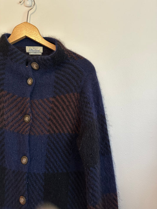 Wallace Vintage Blue Plaid Cardigan Sweater Jacket | Size XS