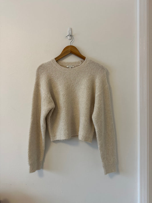 Z Supply Cream Boucle Fuzzy Long Sleeve Crewneck Sweater | Size Small