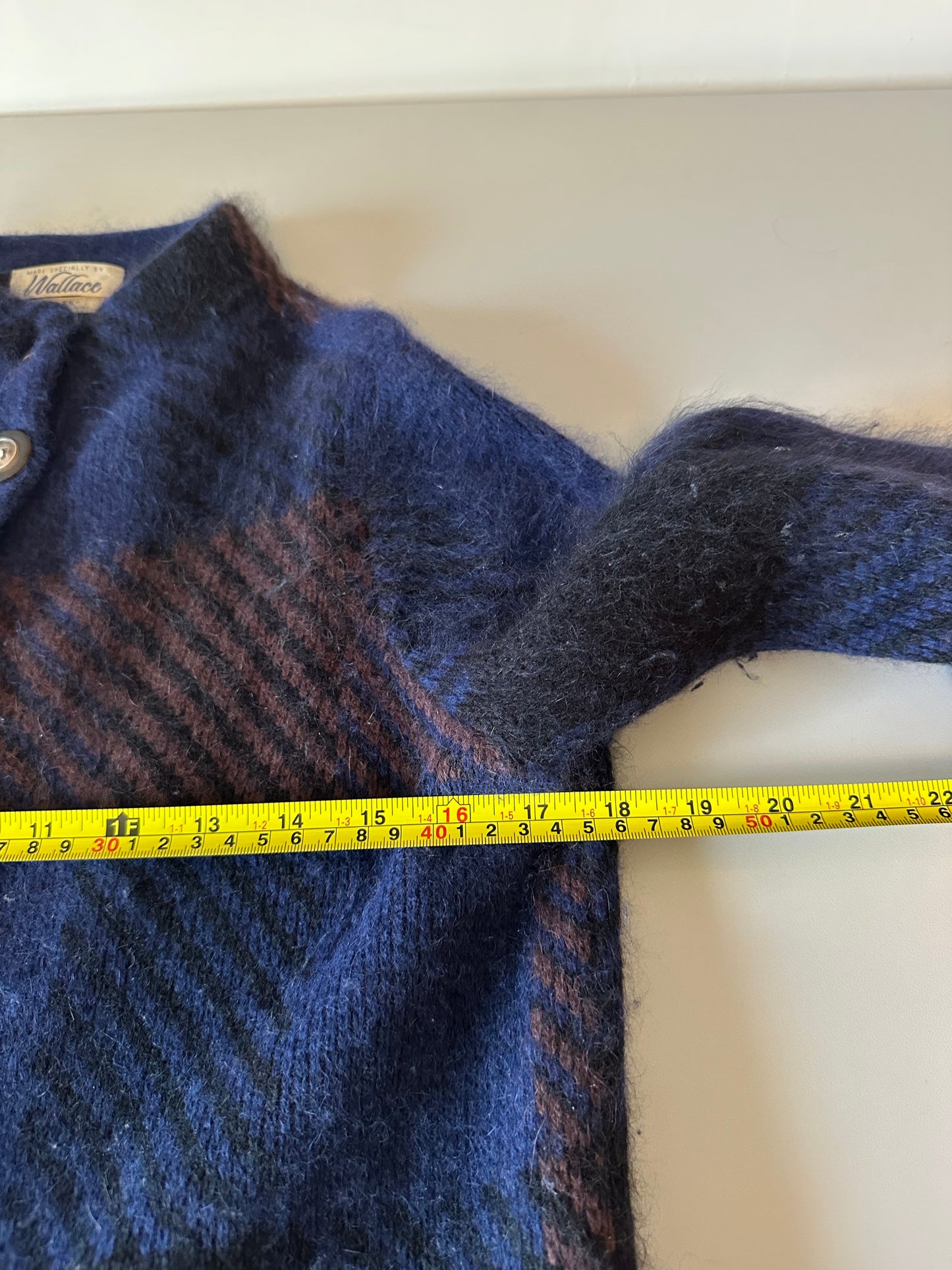 Wallace Vintage Blue Plaid Cardigan Sweater Jacket | Size XS