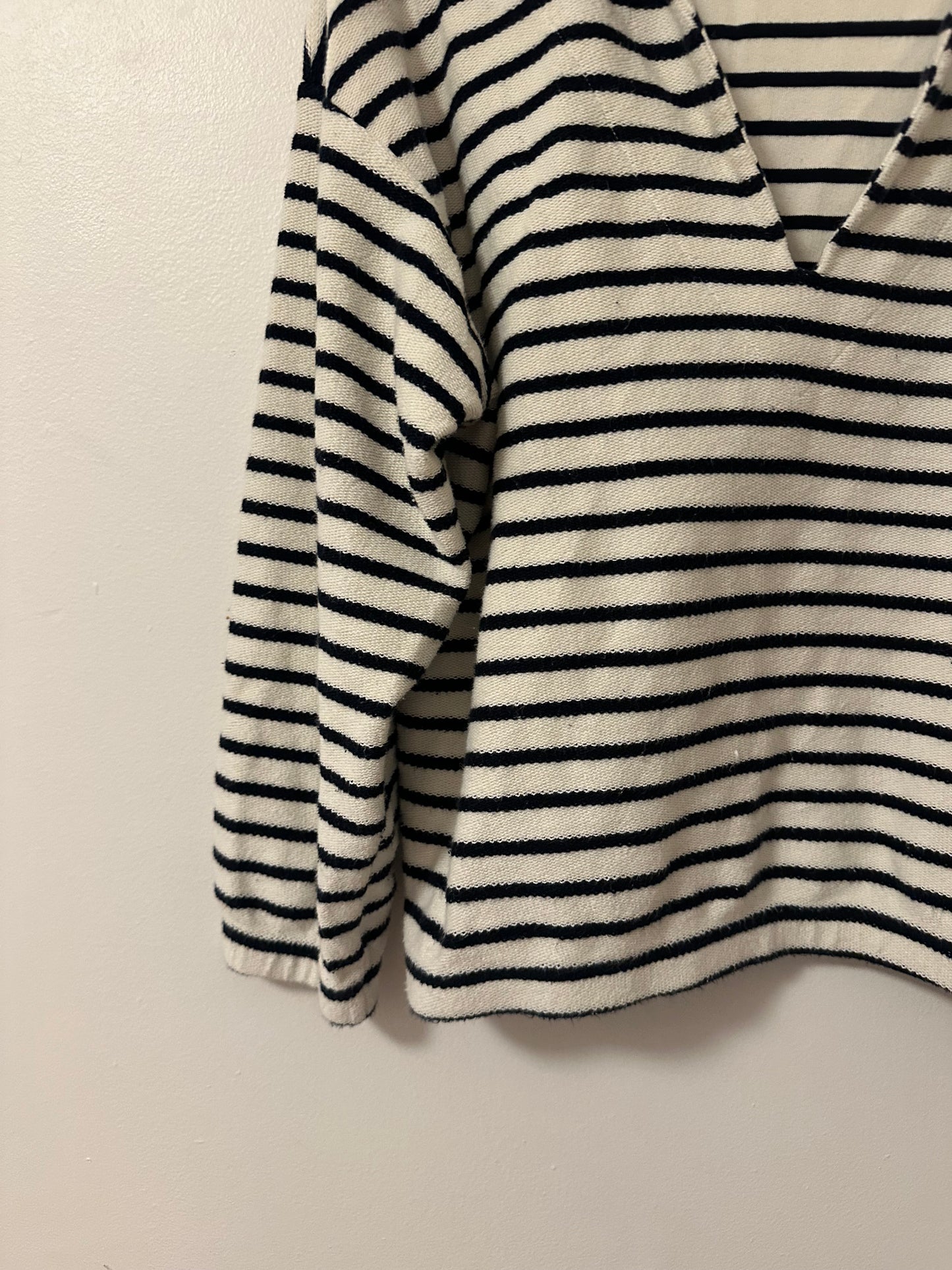 Hello Nite Kai Johnny Collar Cotton Striped Pullover Sweatshirt | Size Large