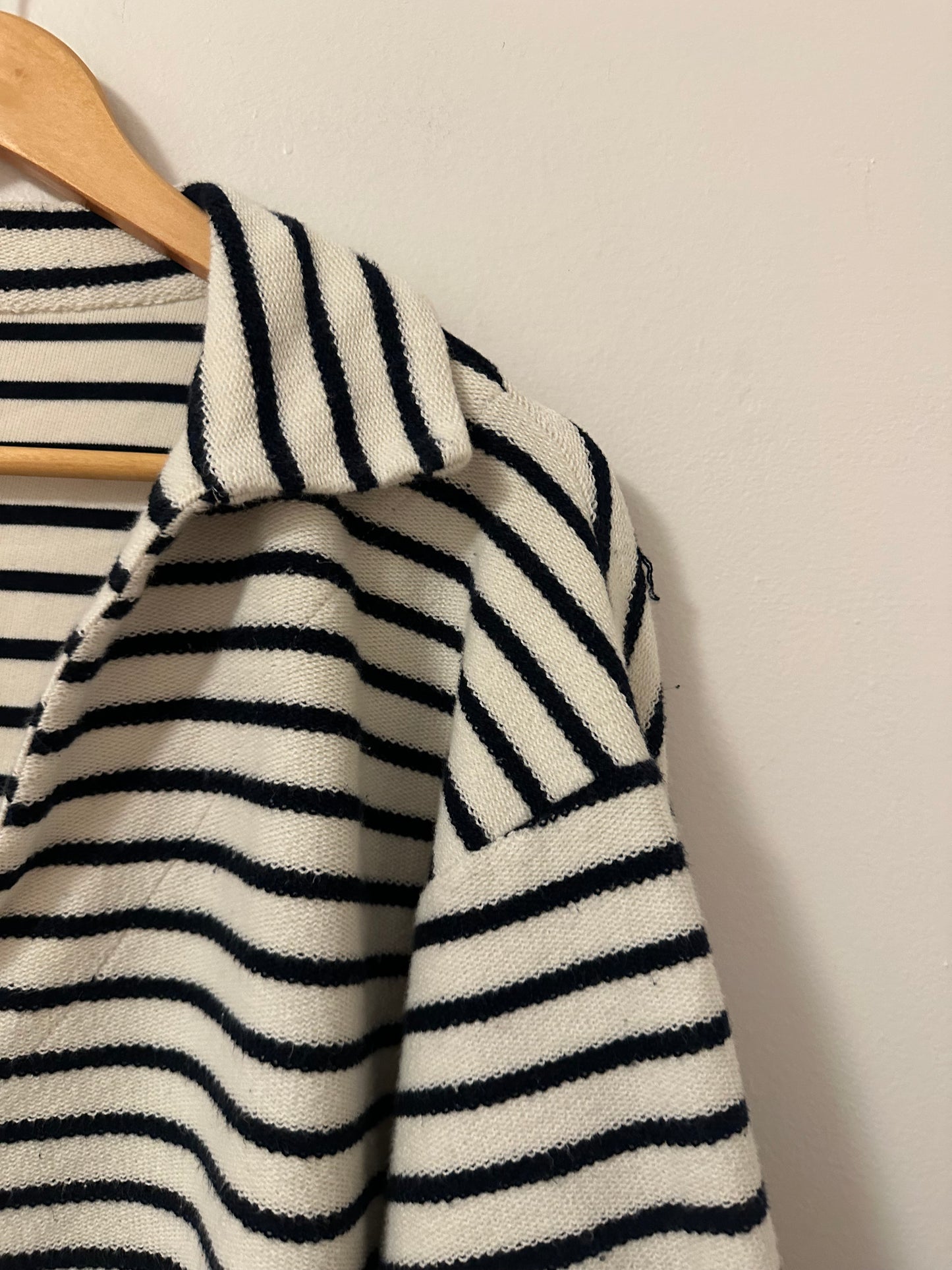 Hello Nite Kai Johnny Collar Cotton Striped Pullover Sweatshirt | Size Large
