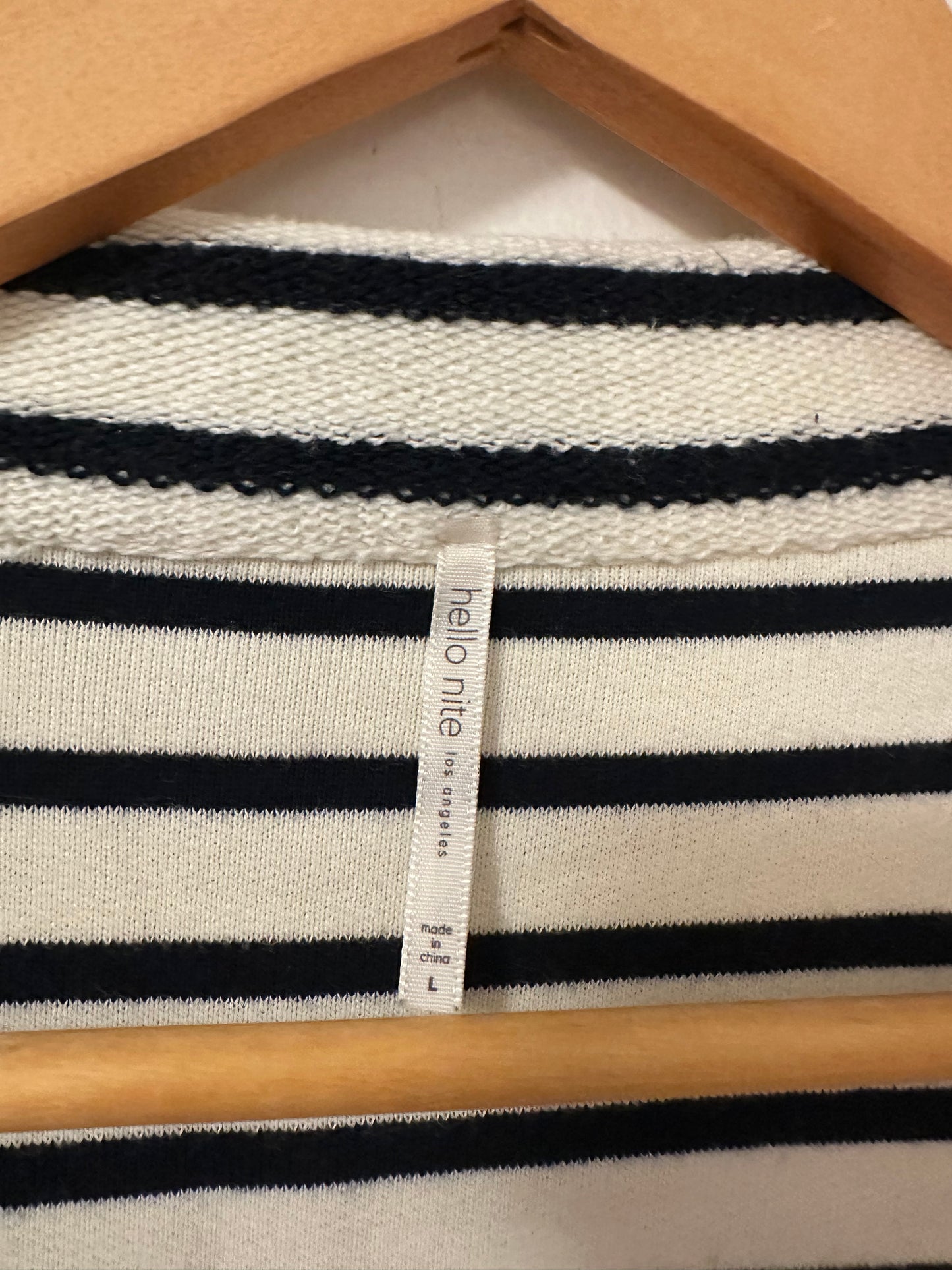 Hello Nite Kai Johnny Collar Cotton Striped Pullover Sweatshirt | Size Large