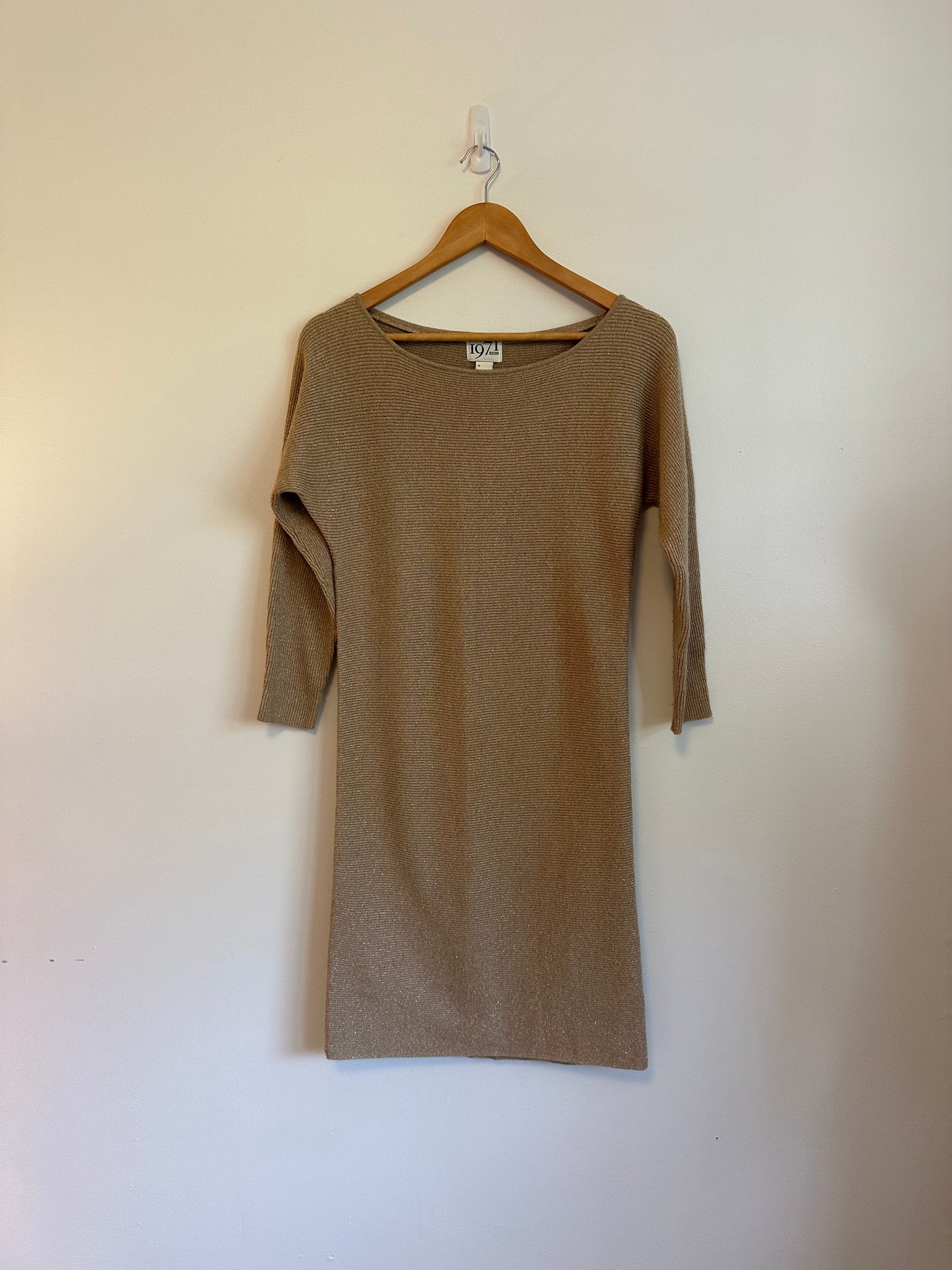 1971 Brand Gold Metallic Ribbed Sweater Dress | Size Small