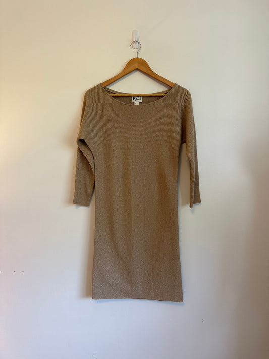 1971 Brand Gold Metallic Ribbed Sweater Dress | Size Small