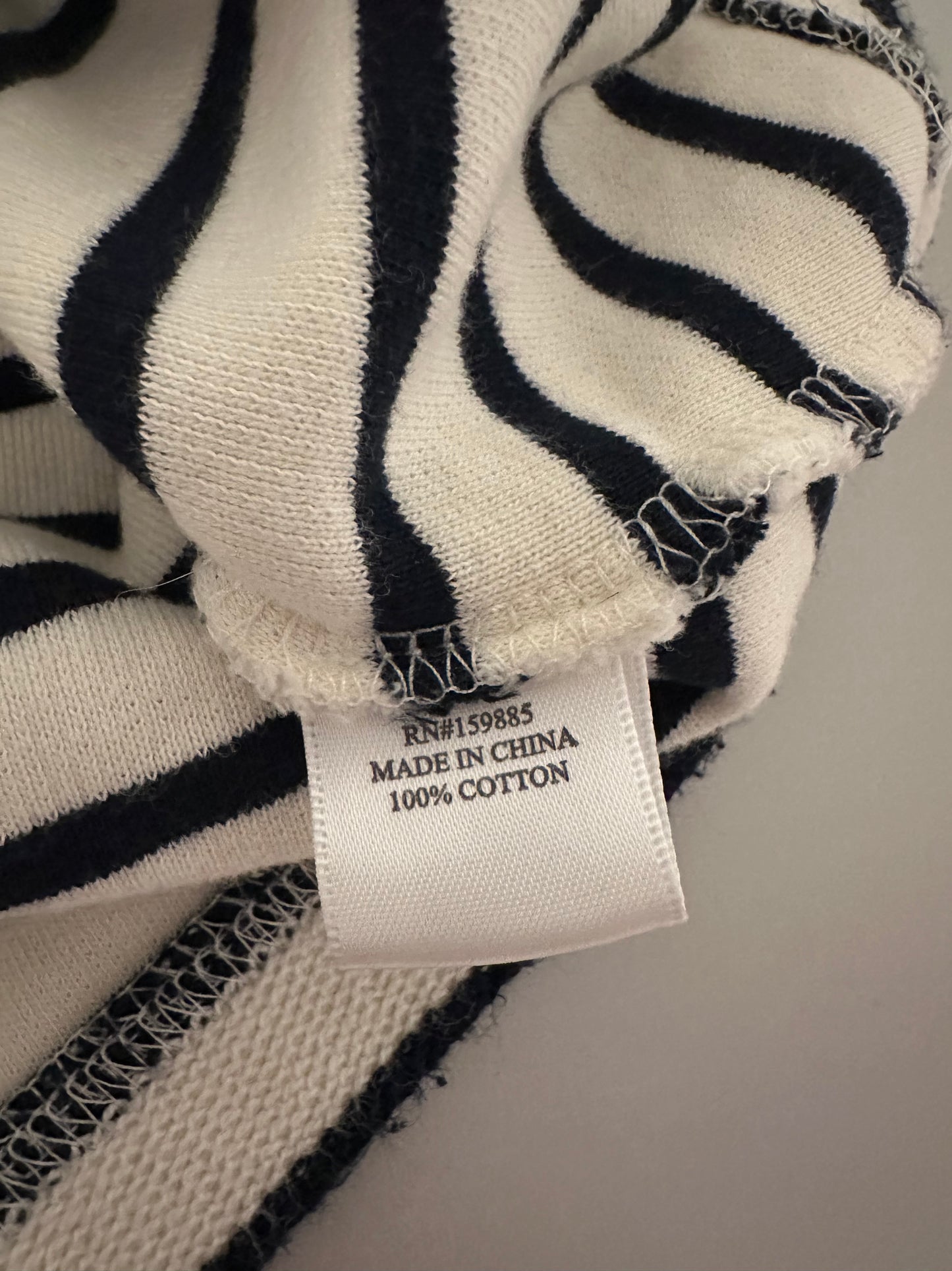 Hello Nite Kai Johnny Collar Cotton Striped Pullover Sweatshirt | Size Large