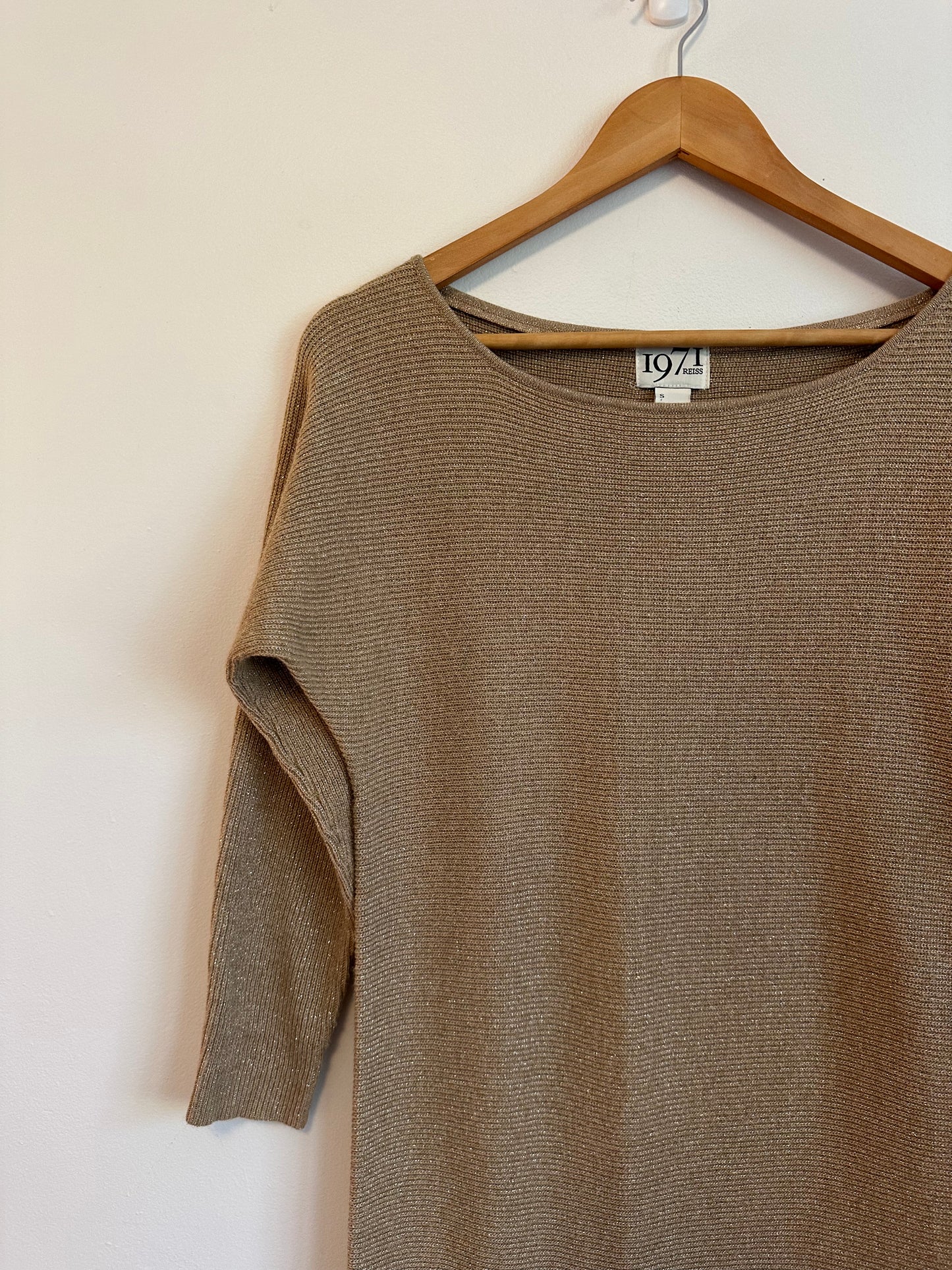 1971 Brand Gold Metallic Ribbed Sweater Dress | Size Small