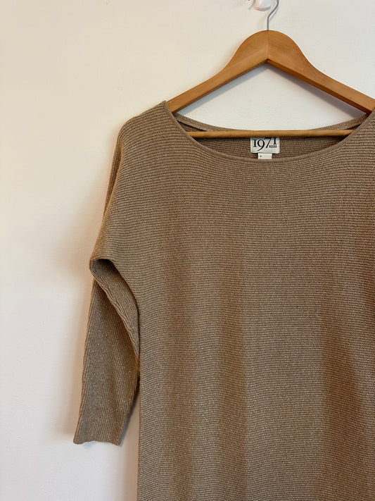 1971 Brand Gold Metallic Ribbed Sweater Dress | Size Small