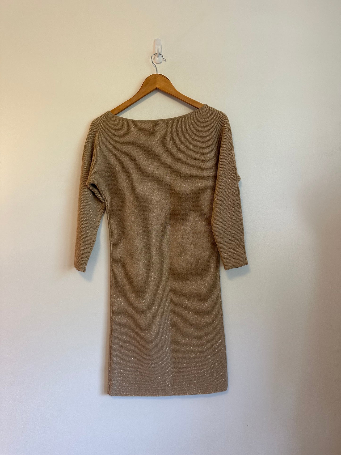 1971 Brand Gold Metallic Ribbed Sweater Dress | Size Small