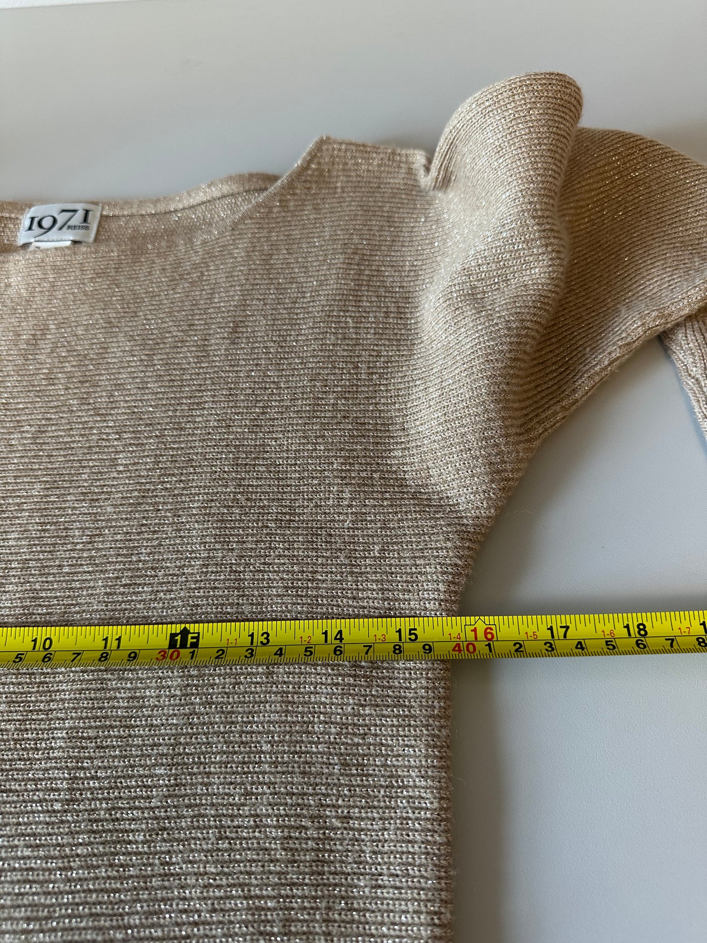 1971 Brand Gold Metallic Ribbed Sweater Dress | Size Small