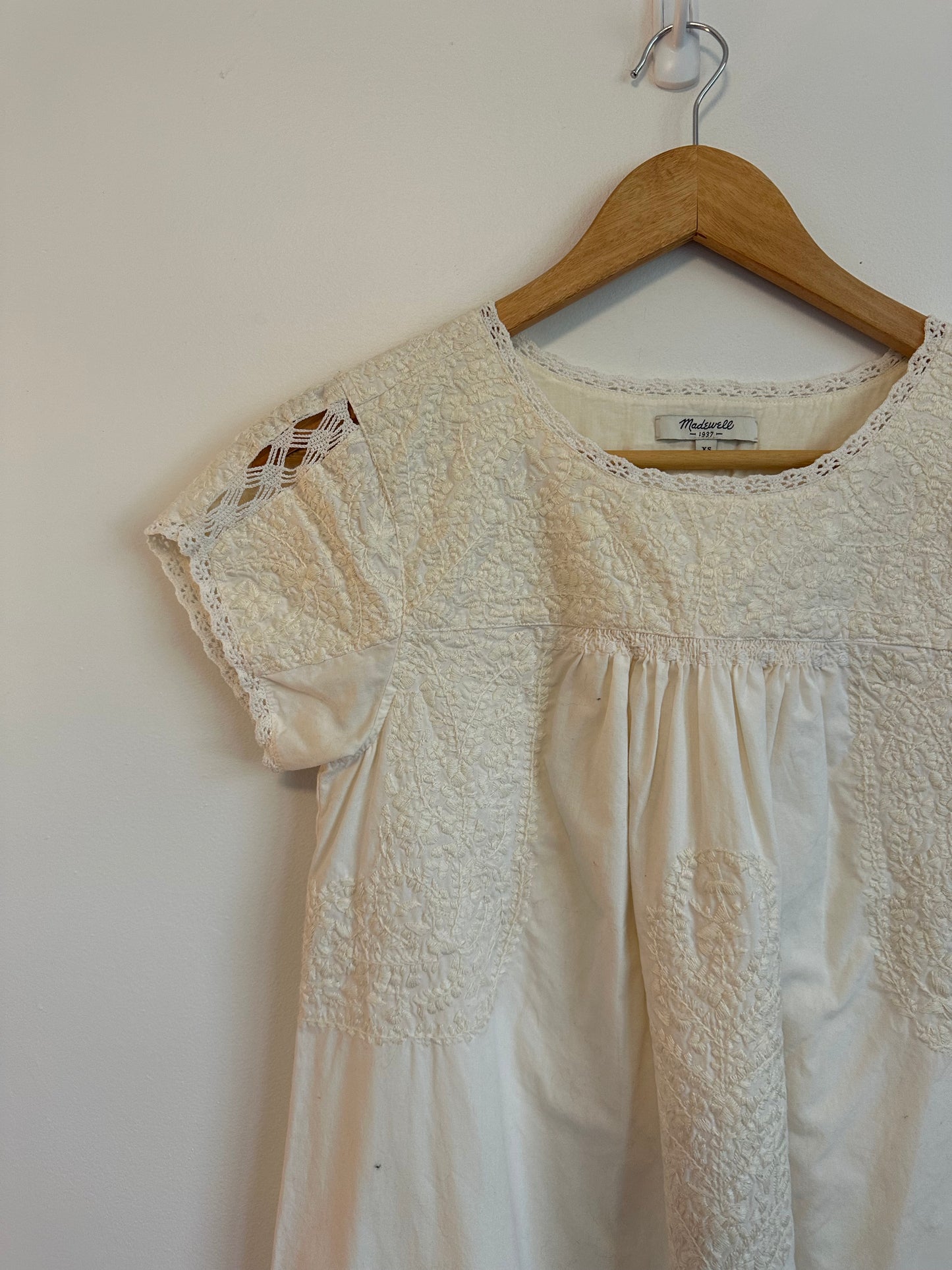 Madewell Embroidered Cotton White Mini Dress | Size XS