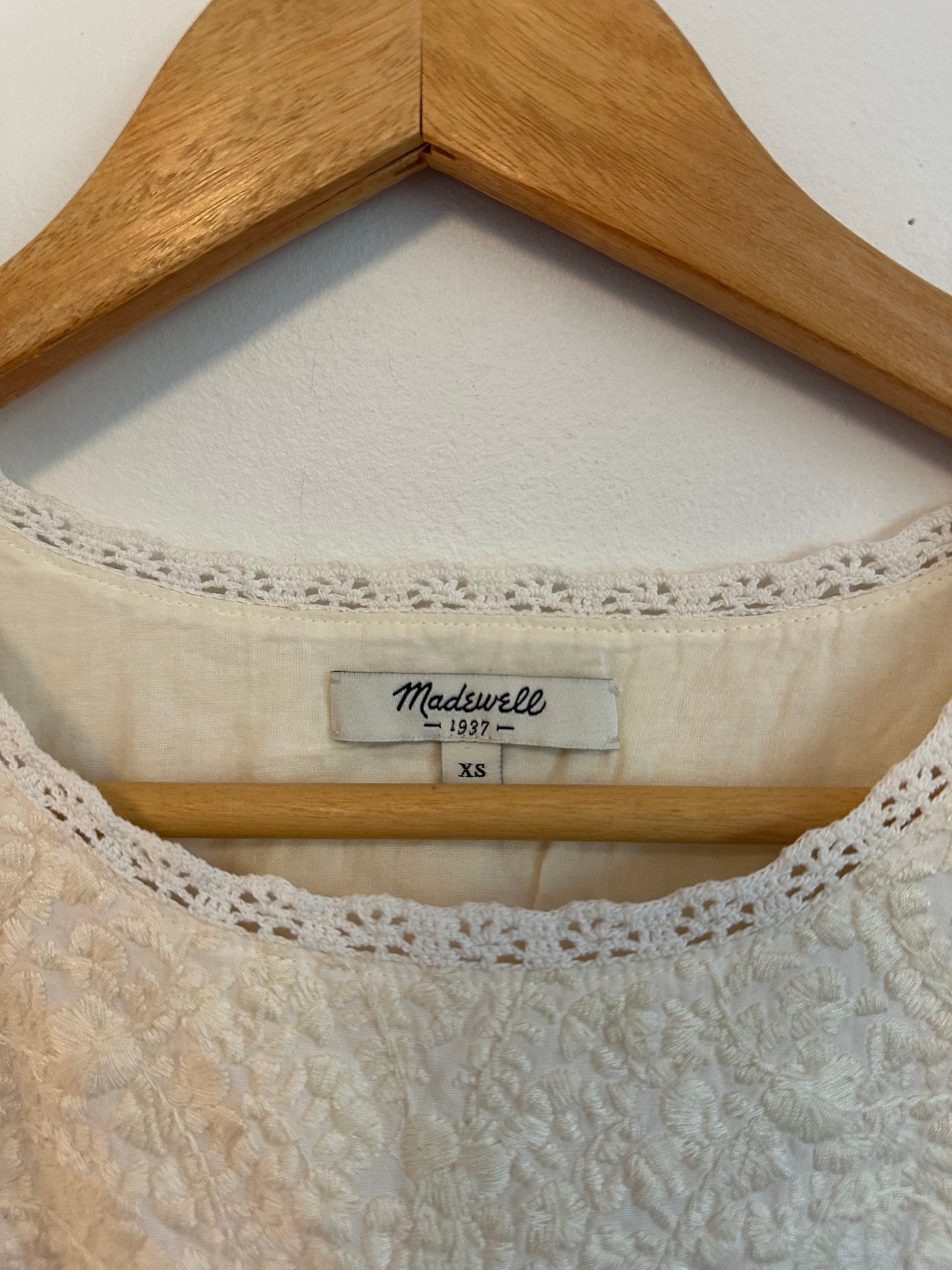 Madewell Embroidered Cotton White Mini Dress | Size XS