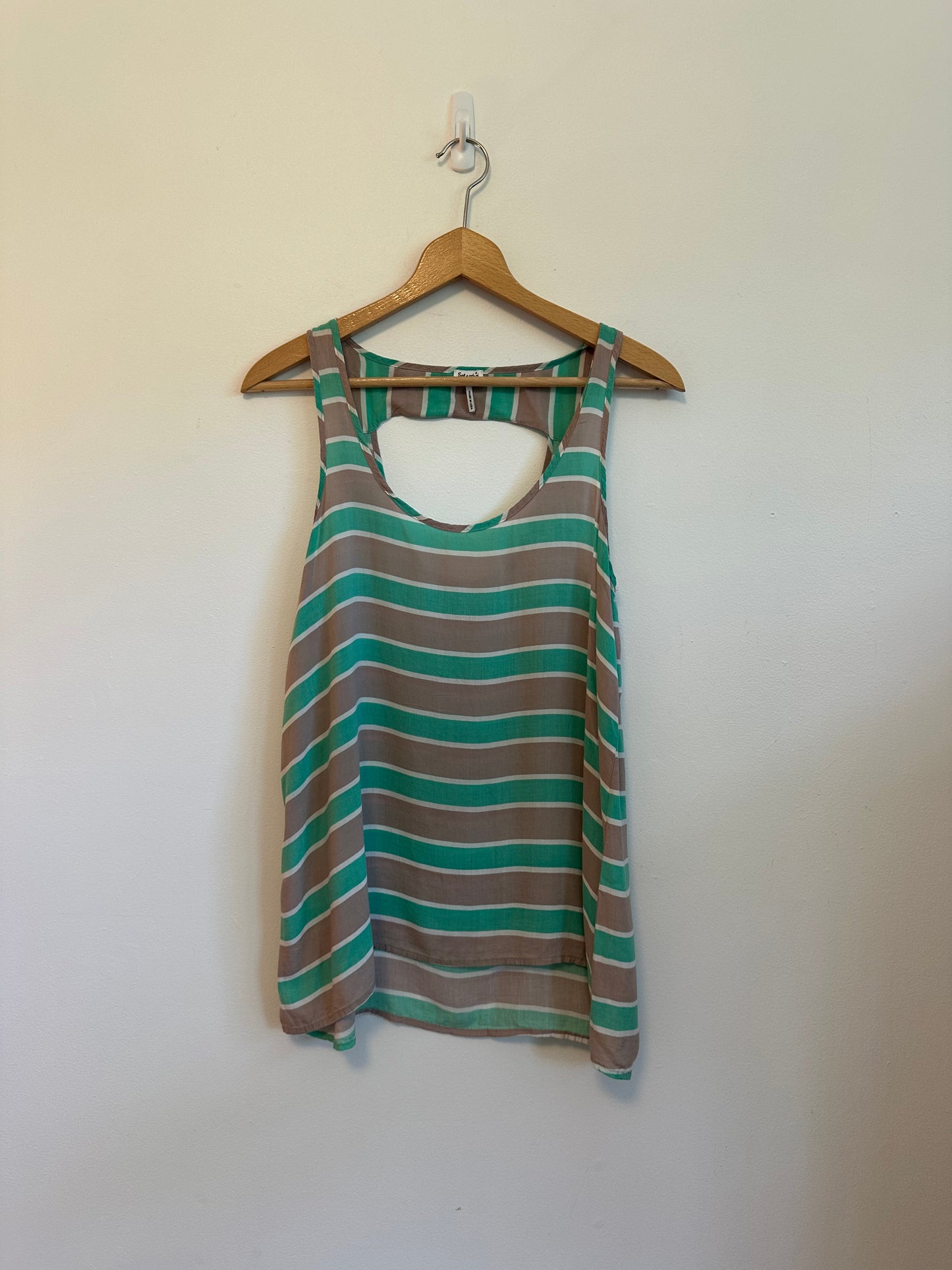 Splendid Gray and Green Striped Sleeveless Blouse | Size Medium