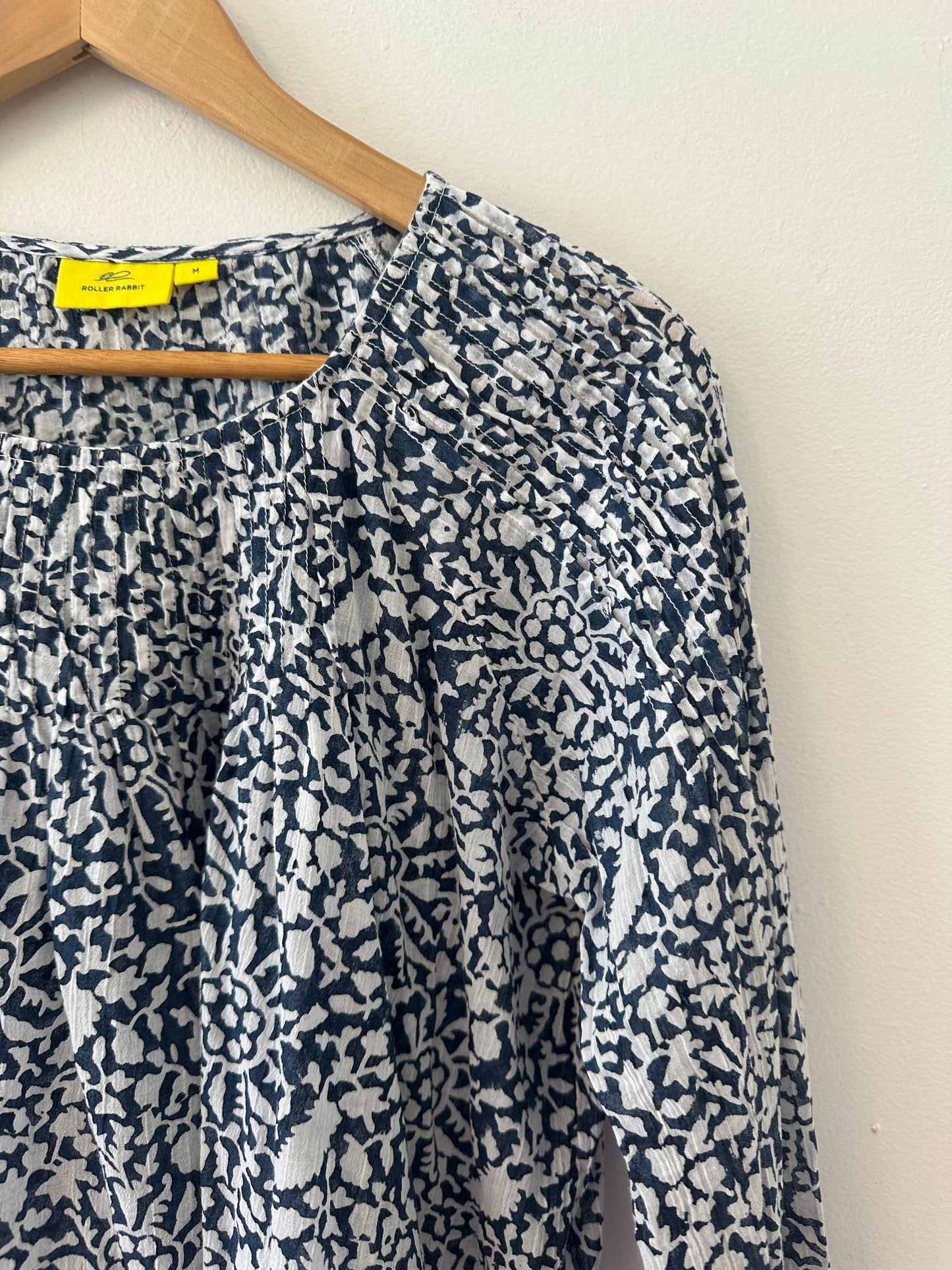 Roller Rabbit My Jamuna Navy Printed Pom Pom Blouse | Size Medium