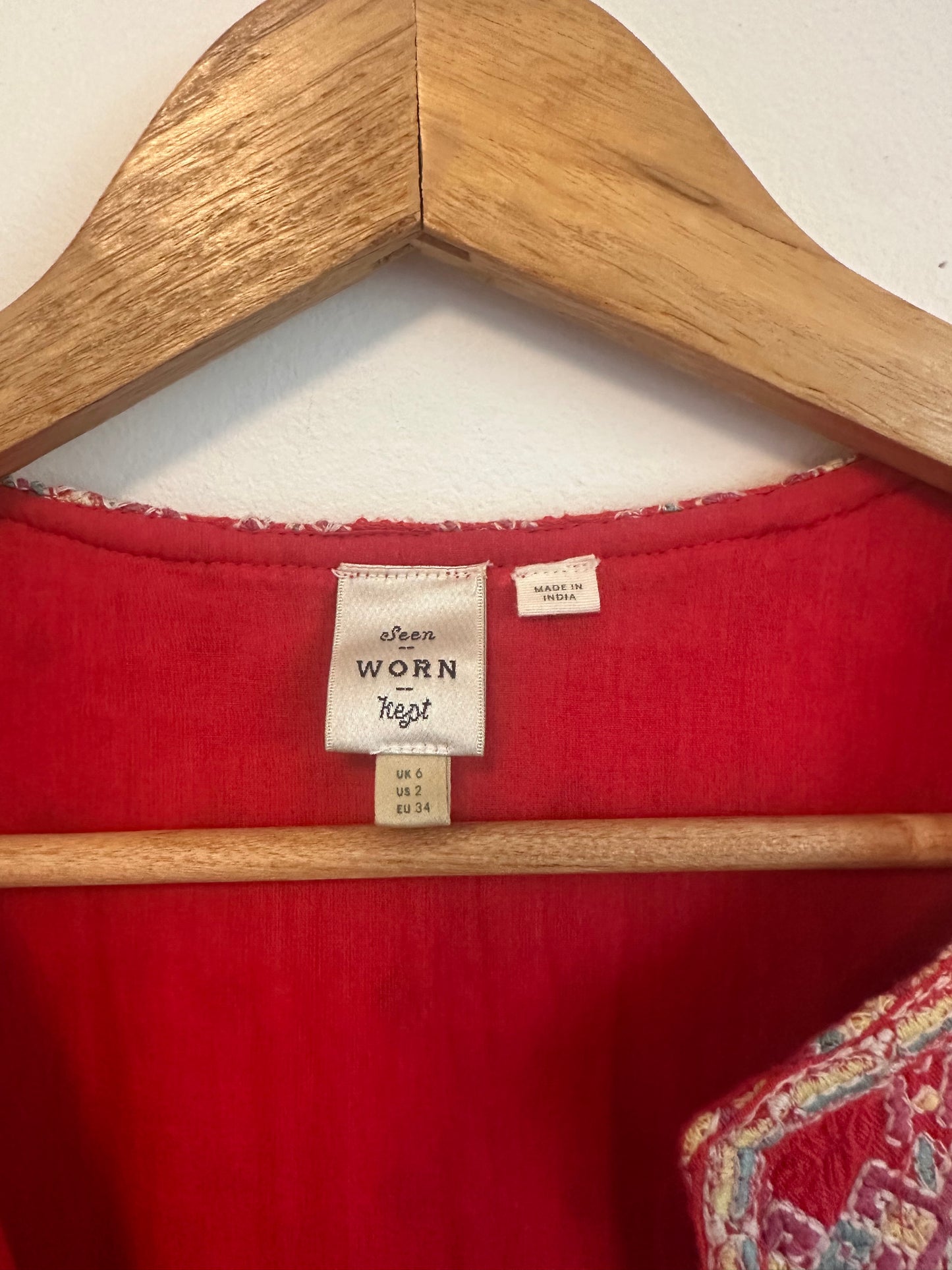 Anthropologie Red Embroidered Peplum Open Jacket | Size 2