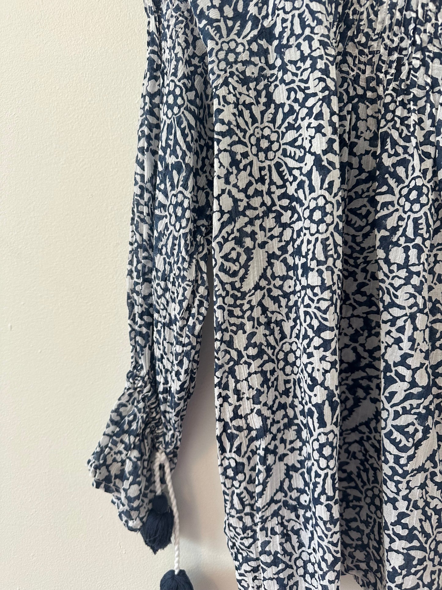 Roller Rabbit My Jamuna Navy Printed Pom Pom Blouse | Size Medium