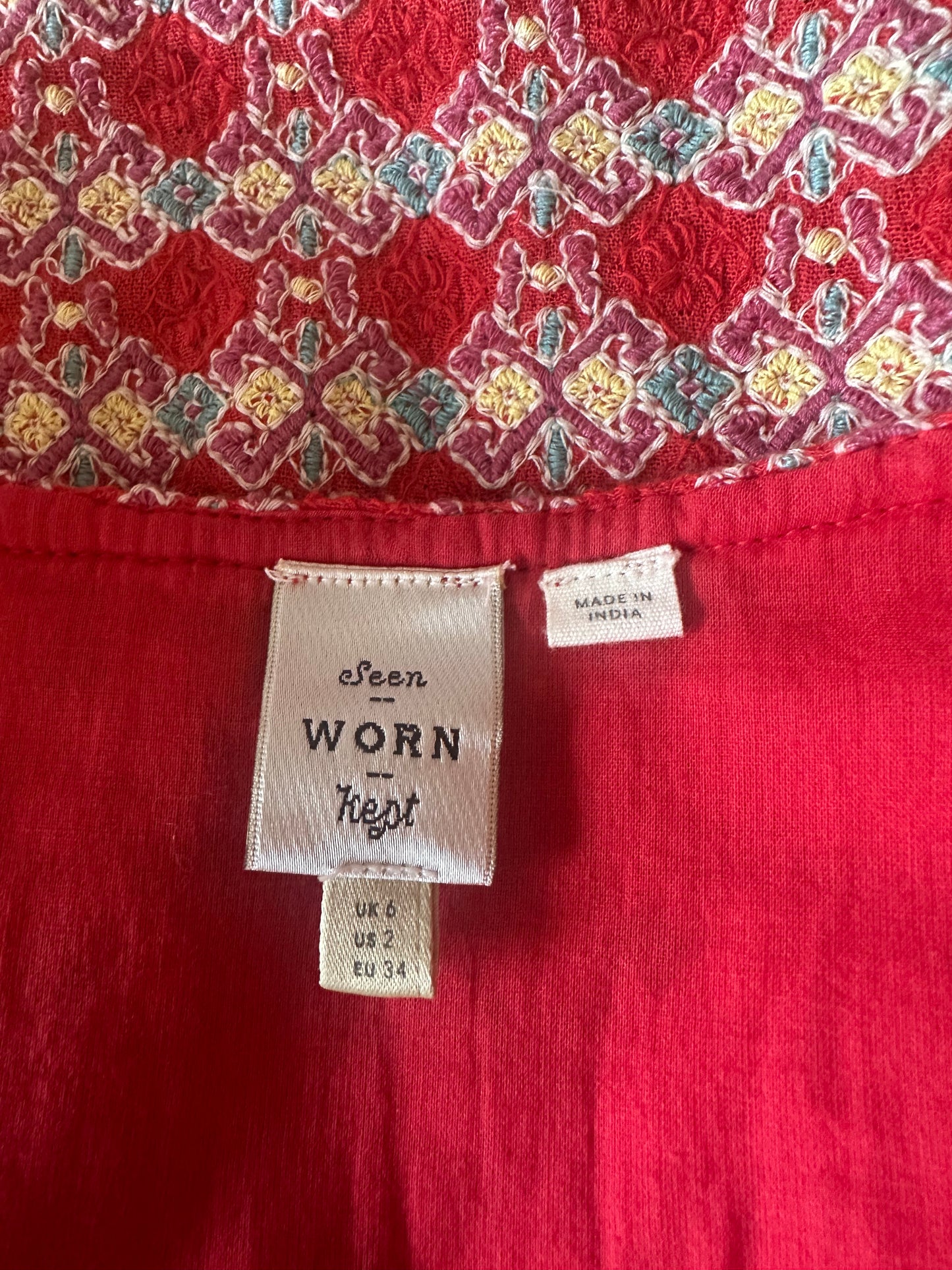 Anthropologie Red Embroidered Peplum Open Jacket | Size 2
