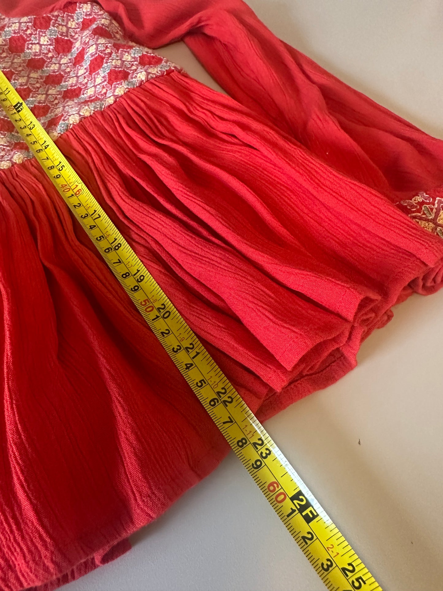 Anthropologie Red Embroidered Peplum Open Jacket | Size 2
