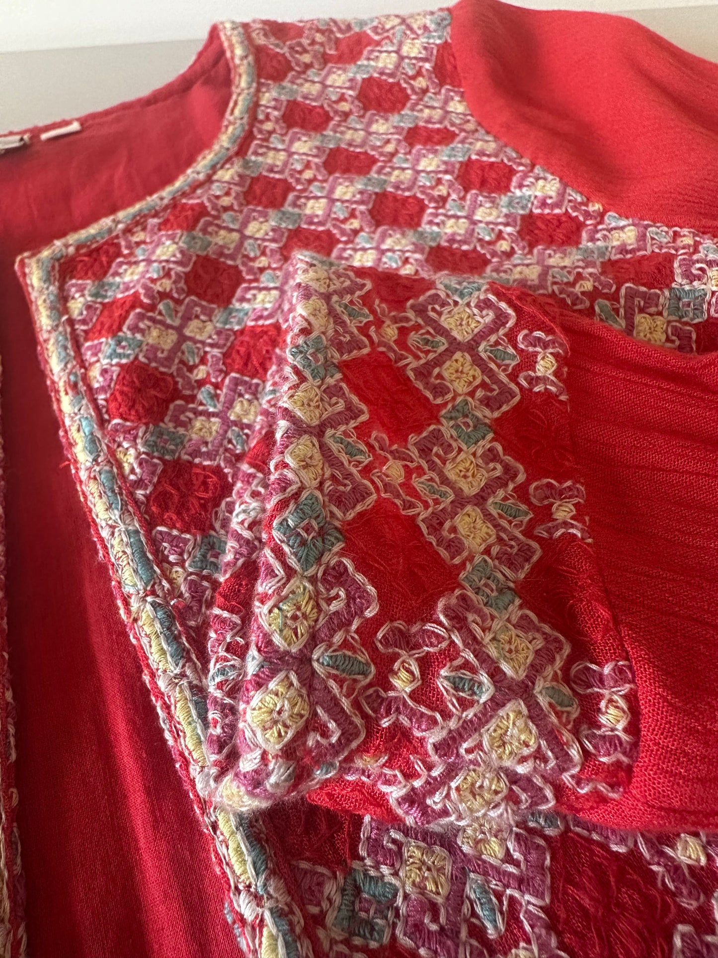 Anthropologie Red Embroidered Peplum Open Jacket | Size 2