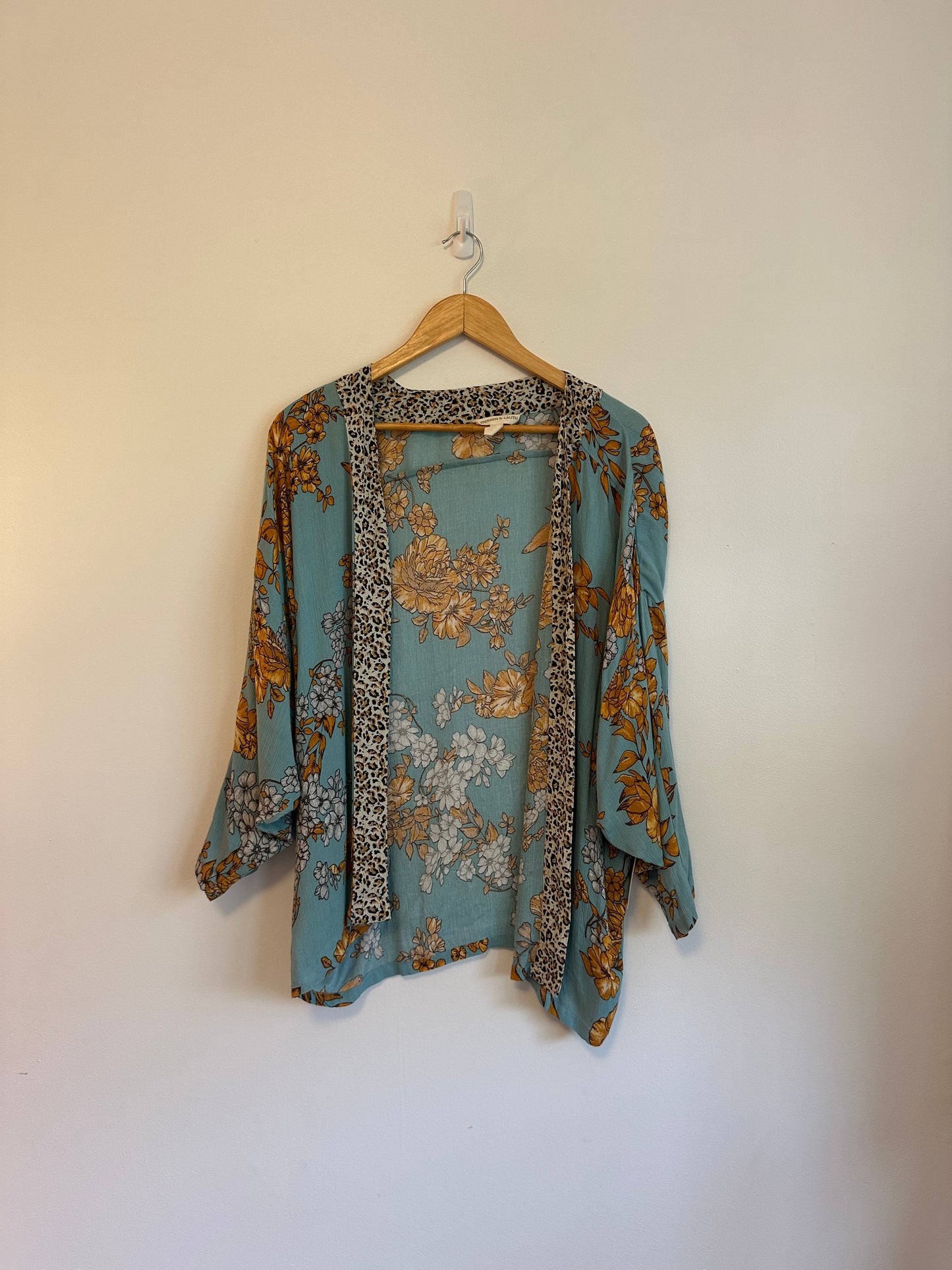 Anthropologie Leopard Trimmed Floral Kimono | One Size
