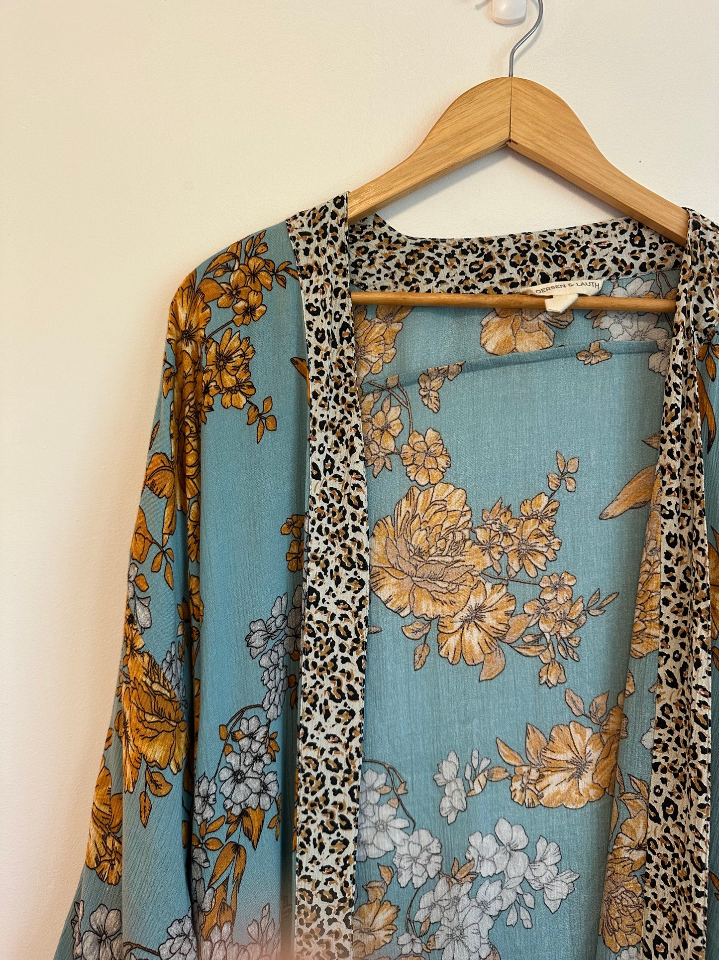 Anthropologie Leopard Trimmed Floral Kimono | One Size