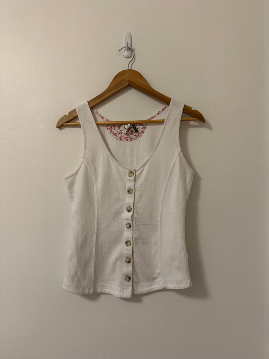 Anthropologie White Button Down Sleeveless Tank Top | Size Small