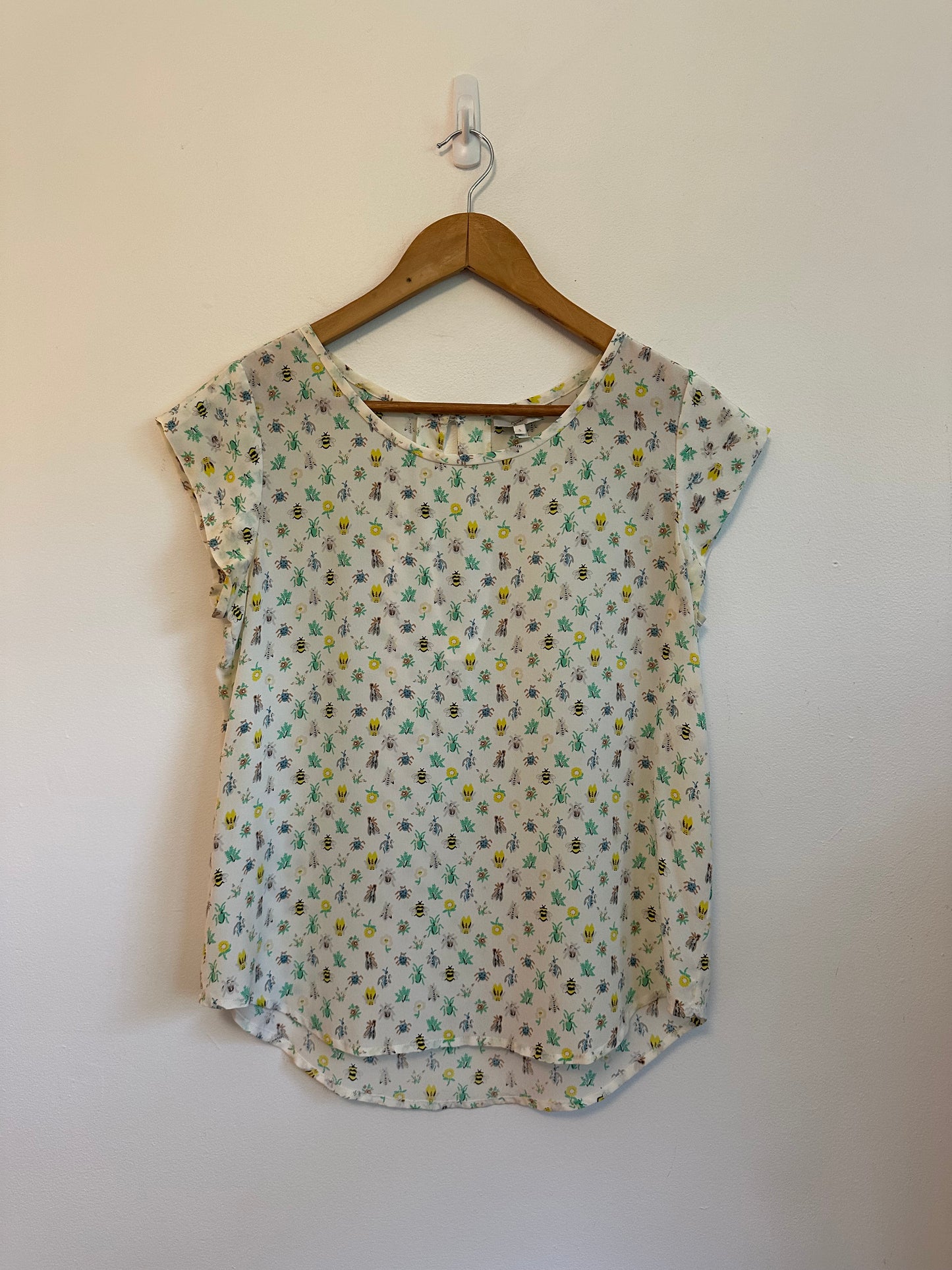 Joie Insect Print Silk Short Sleeve Blouse | Size Small