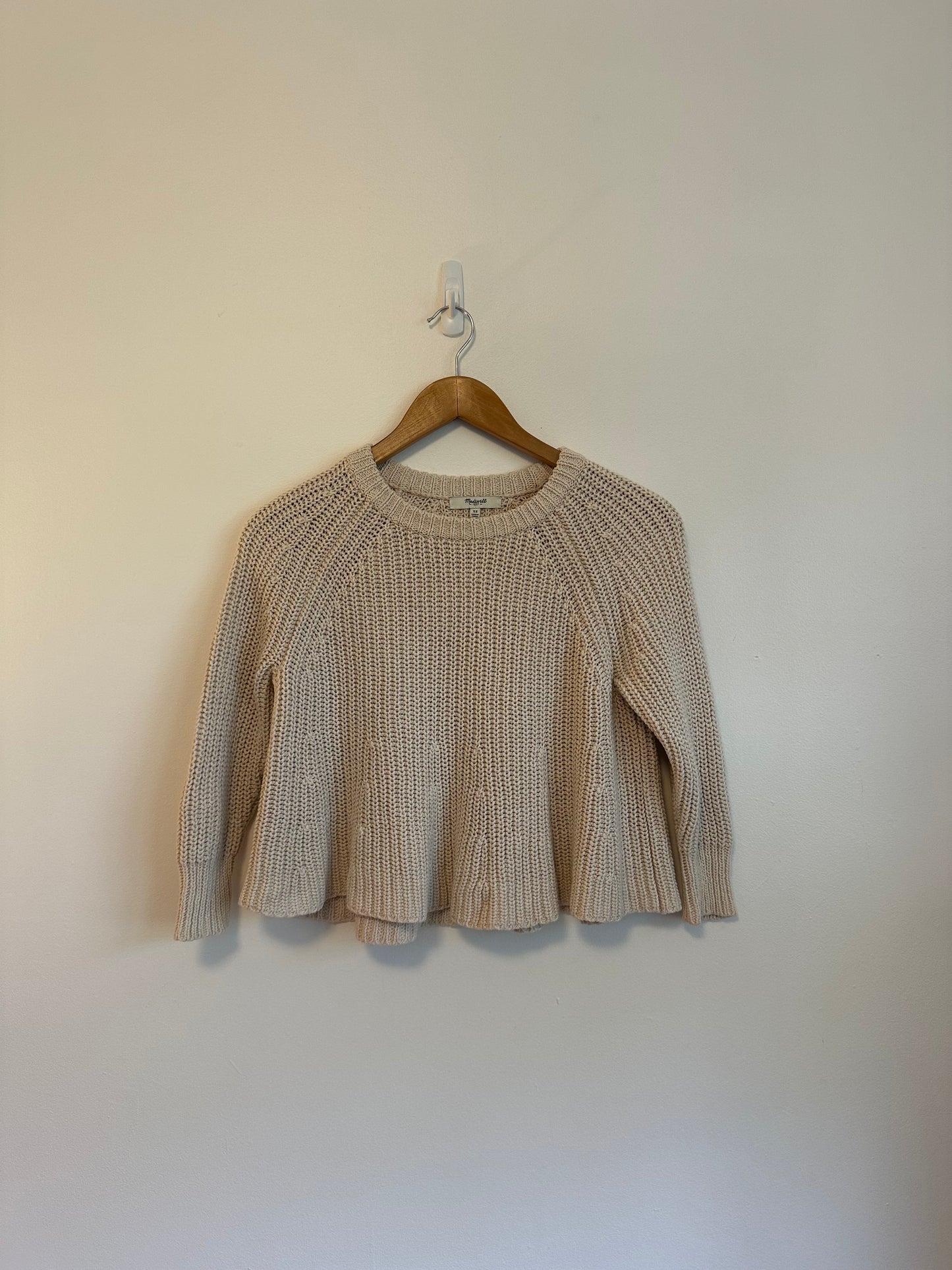 Madewell Cotton Tan Flared Knit Sweater | Size XS